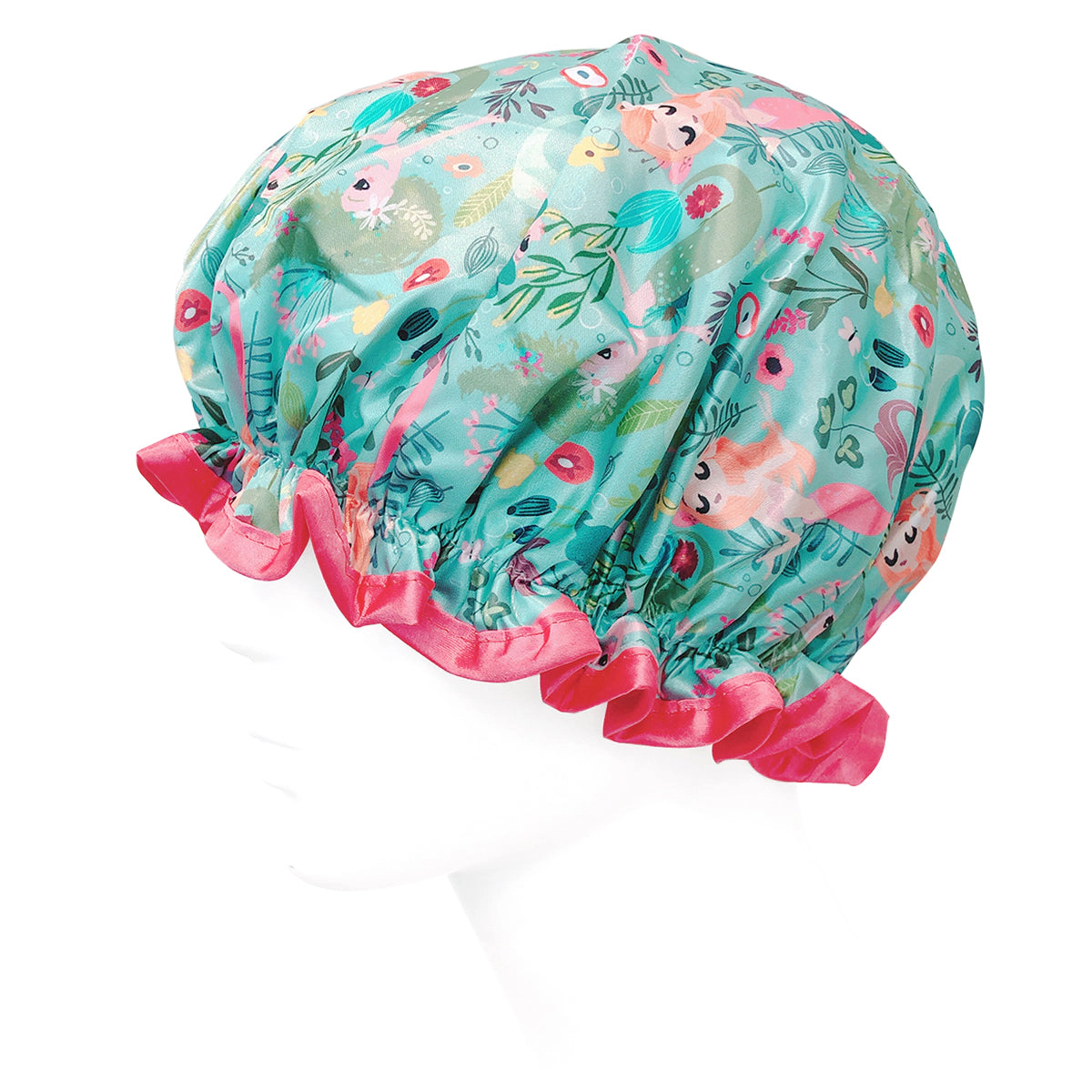 Wrapables Women's Stylish Double Layer Waterproof Shower Caps (Set of 4), Llamas & Ocean Fun