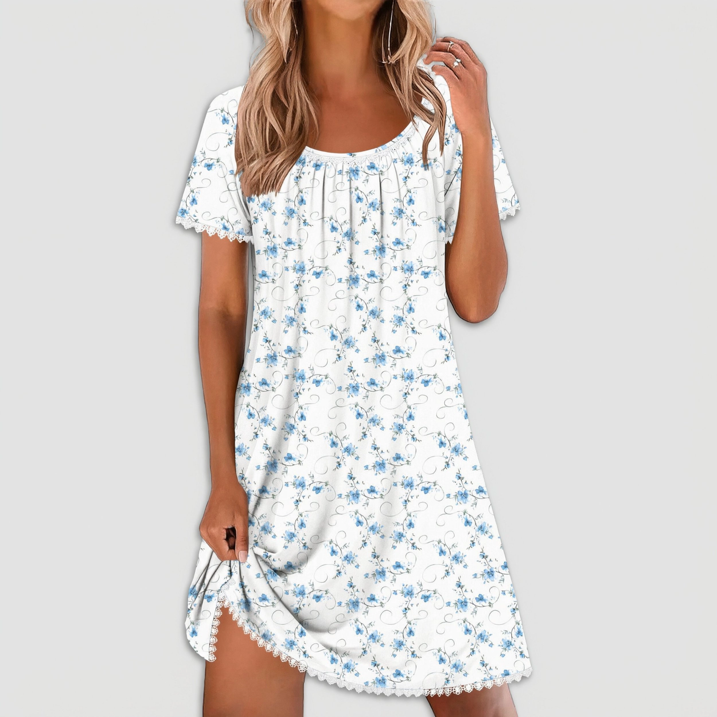 Ekouaer Women's Lace-Trim Short Sleeve Cotton Nightgown