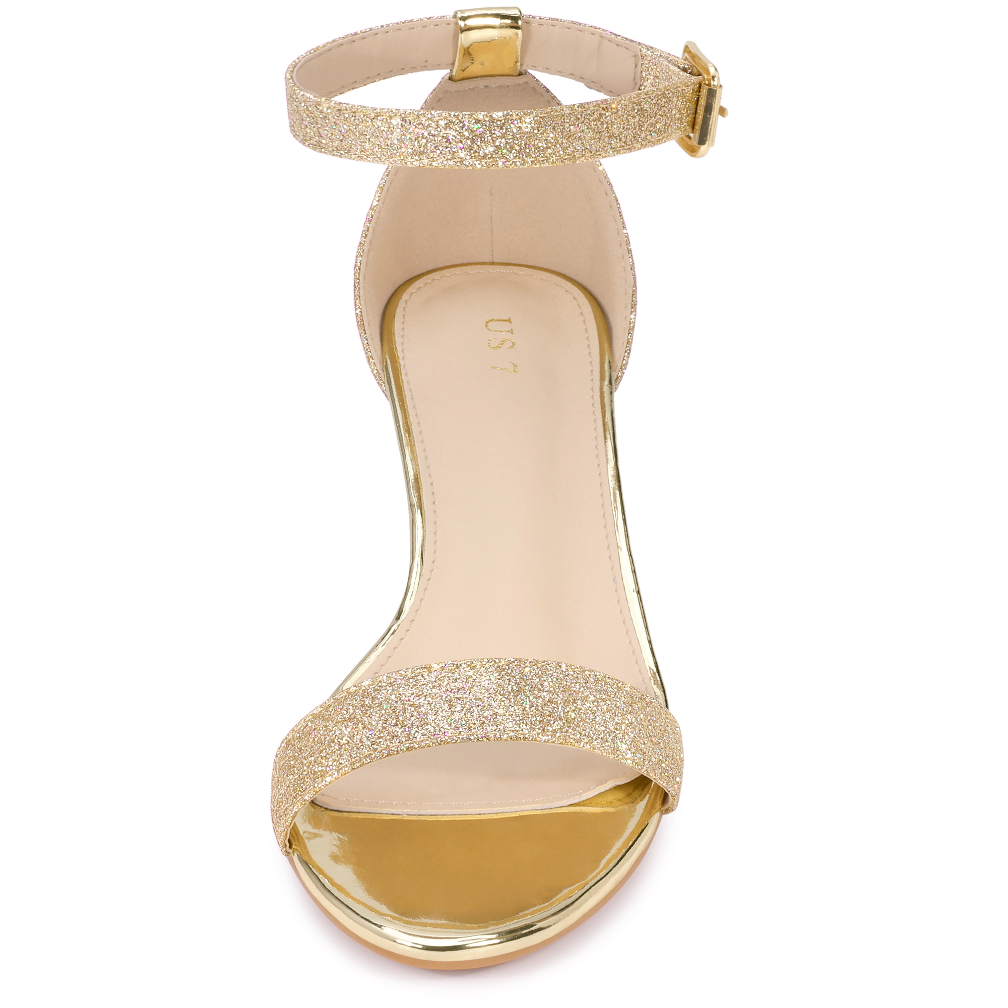 BLISSFUL STEP Women's Glitter Open Toe Wedge Heel Ankle Strap Sandals