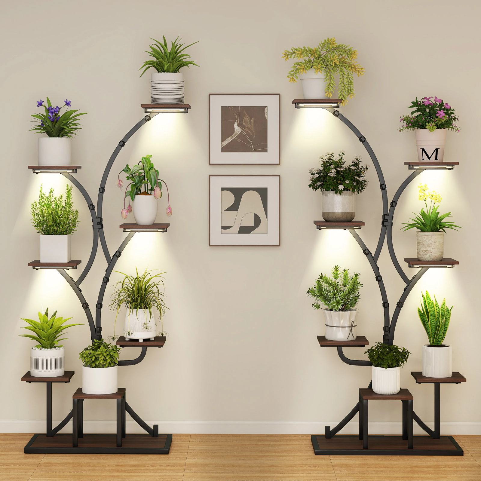 Slickblue Vertical Plant Stand 8 Tier with LED Grow Light System, Curved Shelves, Metal Frame