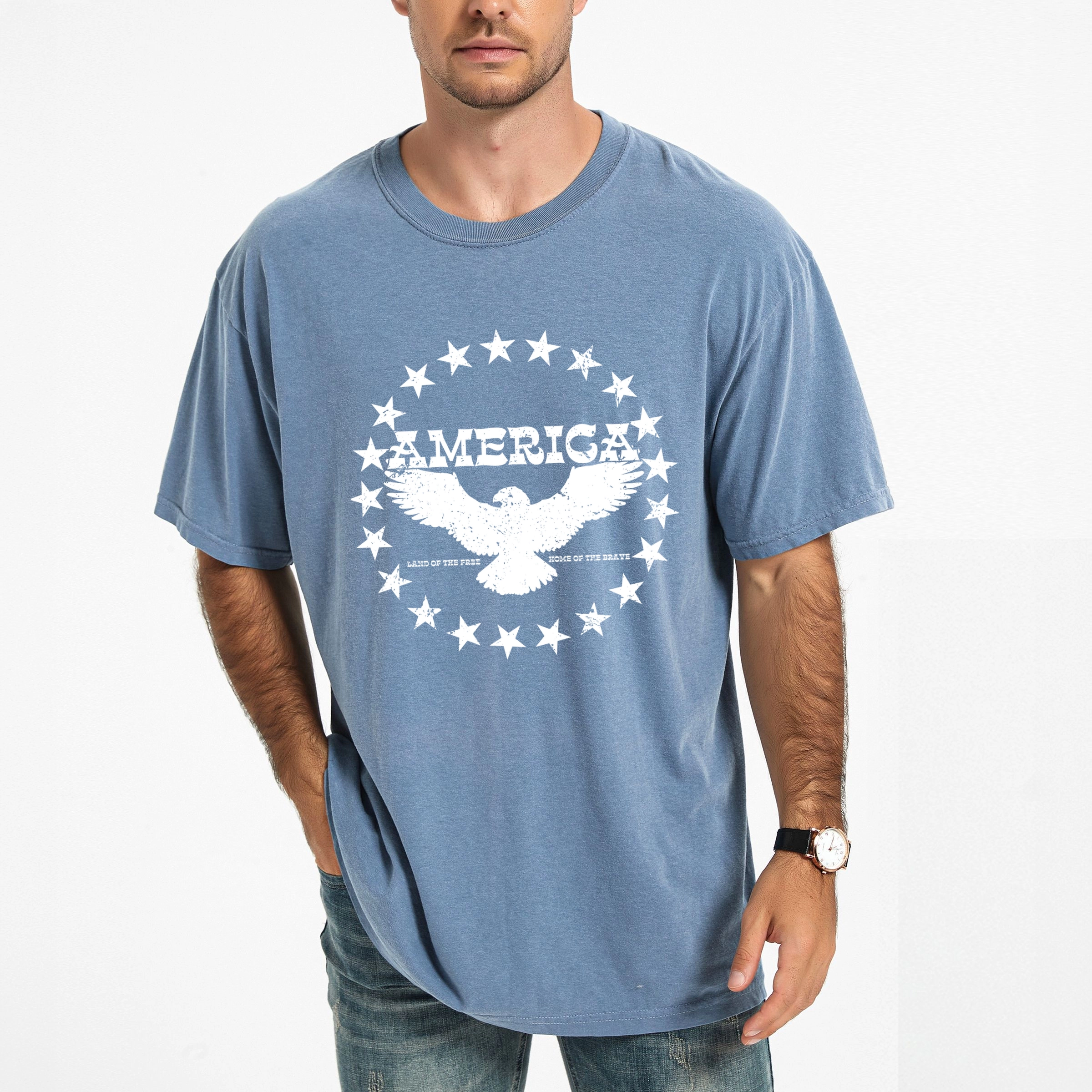 Simply Sage Market - America Circle Stars Men's Garment Dyed Graphic T-shirt