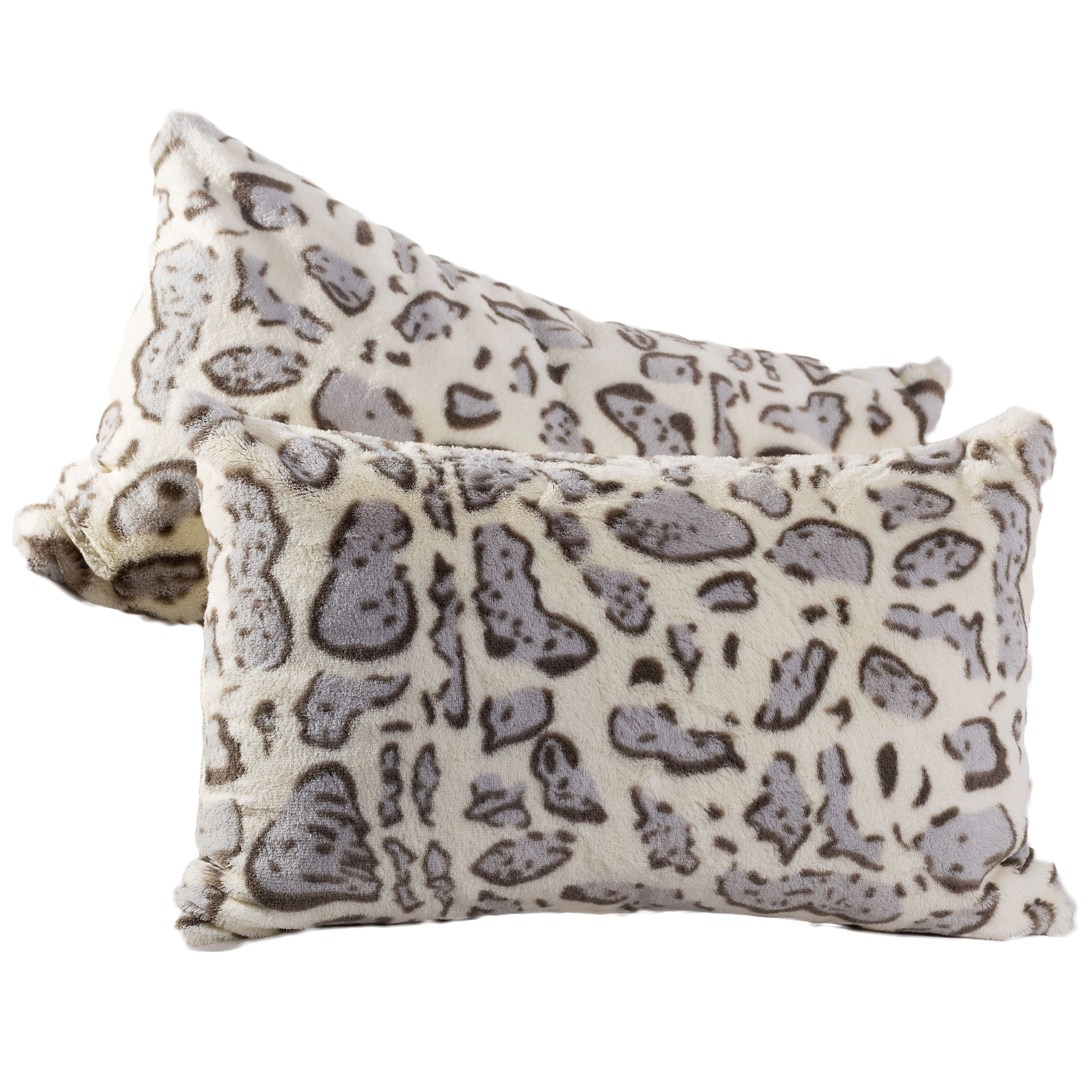 Cheer Collection Snow Leopard Print Faux Fur Throw Pillow 2 Pack