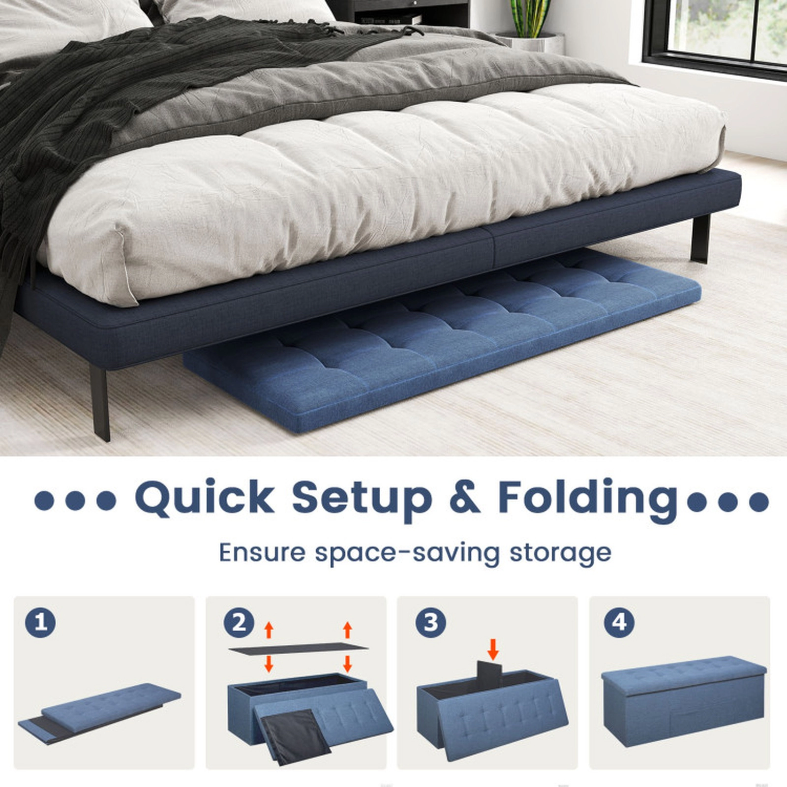 SUGIFT 43-Inch Folding Storage Ottoman Bench, Dark Gray Linen Seat, 38-Gallon Capacity