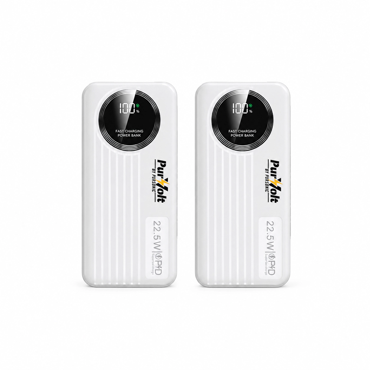 Pursonic 10,000mAh LED Fast Charging Power Bank 2-Pack – 22.5W Portable Charger with Built-in USB