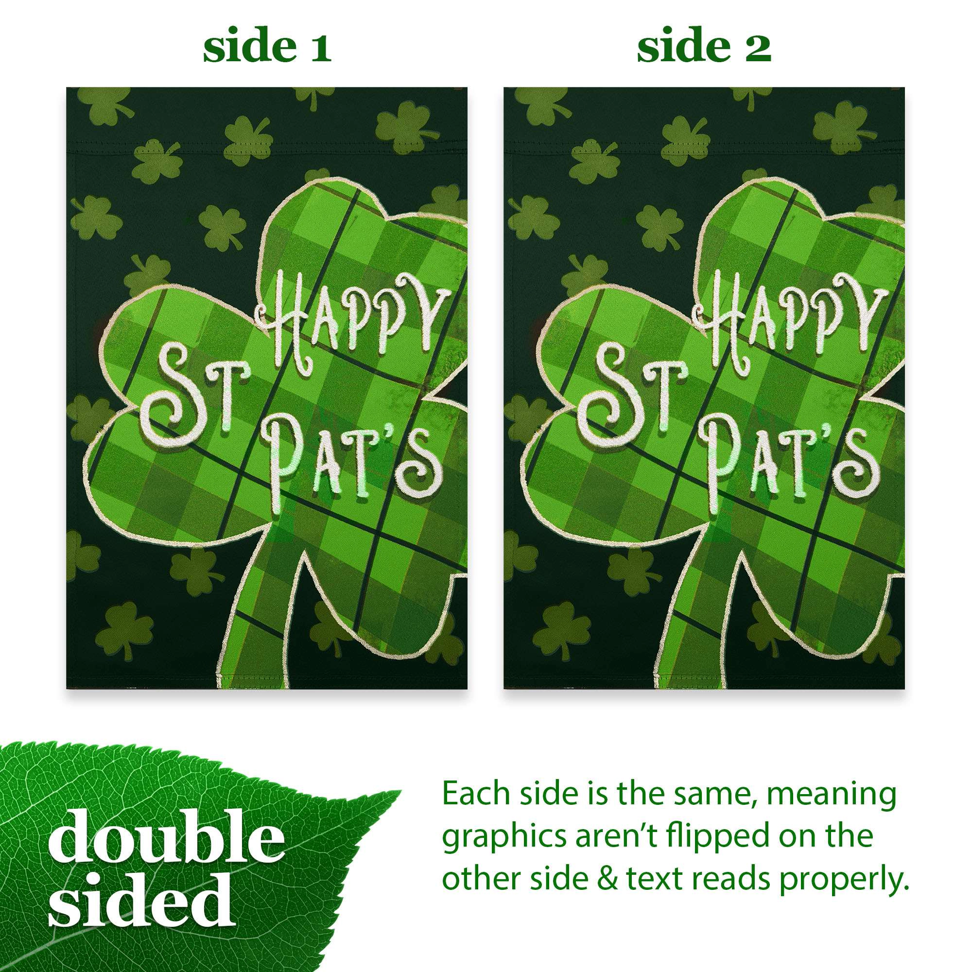 G128 12x18 in Double-Sided Plaid Shamrock Garden Flag - St. Patrick's Day Outdoor Decoration