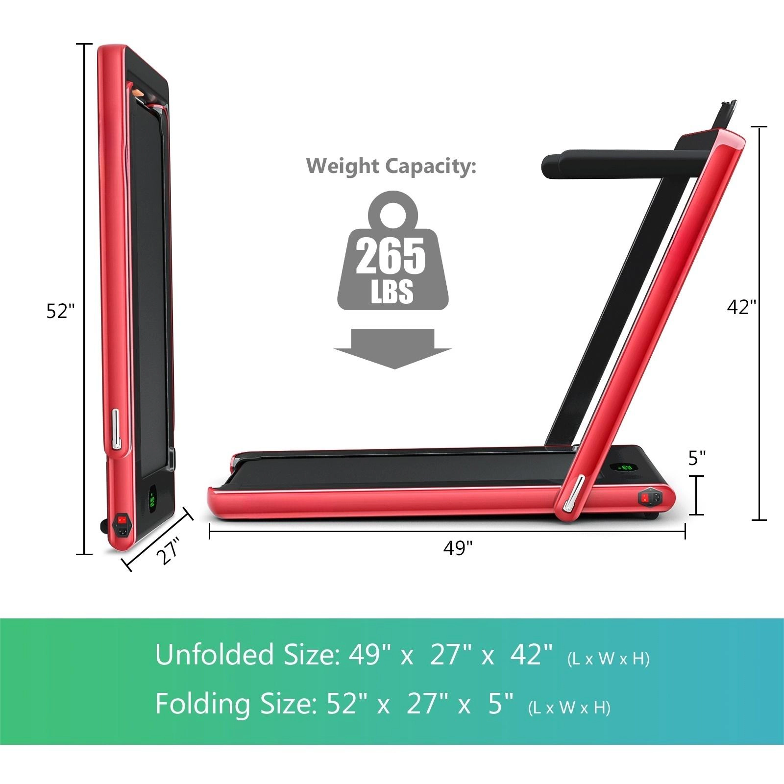 SUGIFT 2-in-1 2.25-HP 265-lb Capacity Folding Treadmill with Foldable Handrail APP Control and Speaker