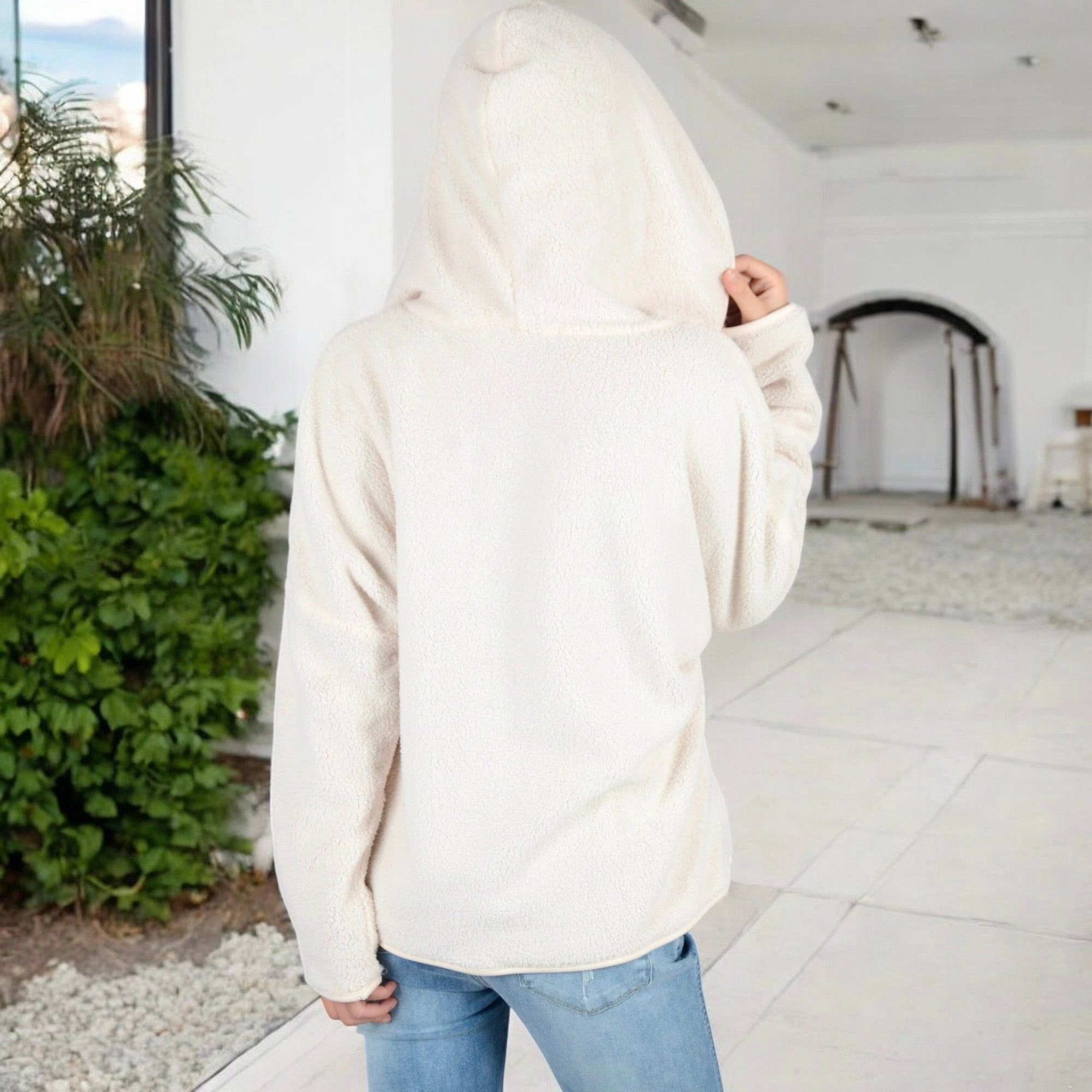 Anna-Kaci Women's Textured Two Tone Lined Hooded Jacket with Front Pockets