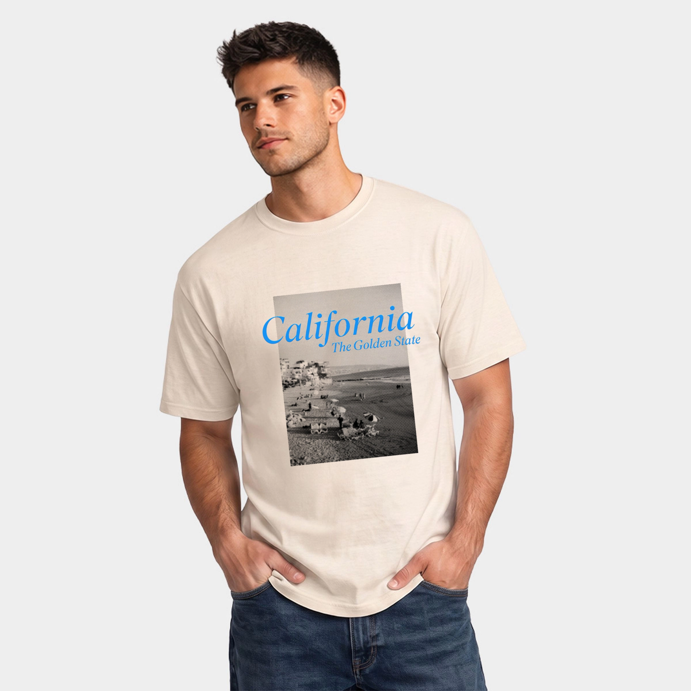 Simply Sage Market - Men's Garment Dyed Graphic T-Shirt California Golden State Puff Print
