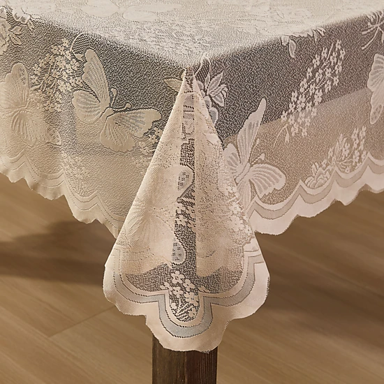 HLC.ME Butterfly Floral Scalloped Lace Fabric Wrinkle Resistant Tablecloth