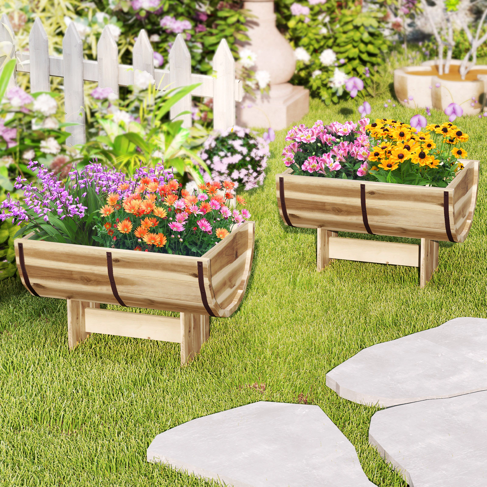LJG Outdoor Wooden Planter with Legs for Flower Herb Vegetable Fruit