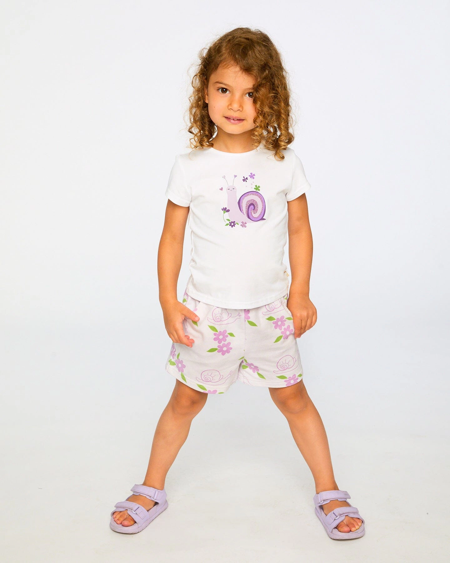 Deux par Girls French Terry Shorts Snails Print