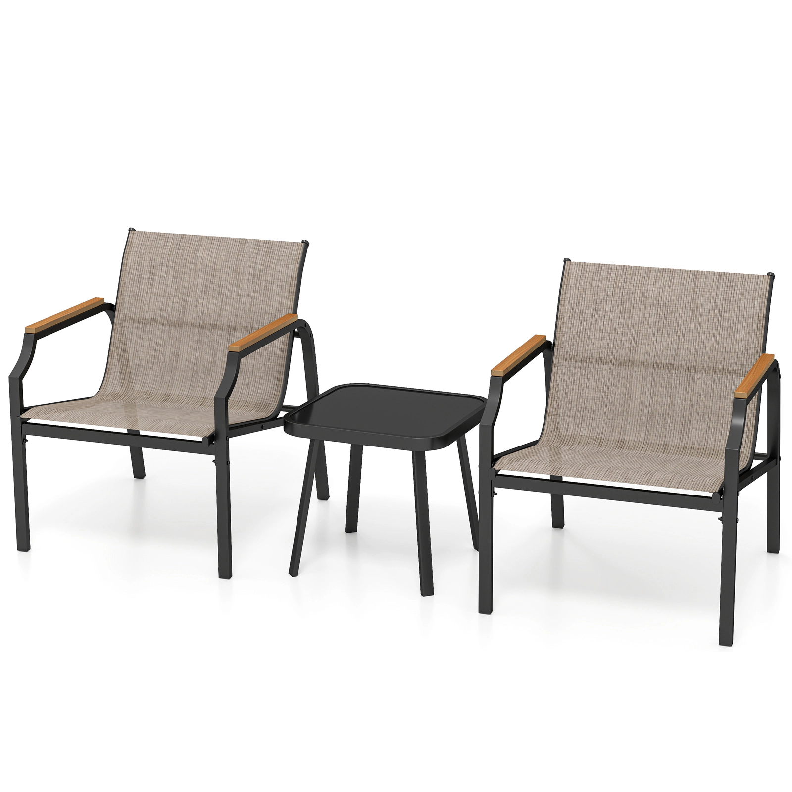 SUGIFT 3 Piece Outdoor Conversation Chair & Coffee Table Set Breathable Fabric Seats 330-Lb Chair Capacity Brown + Black