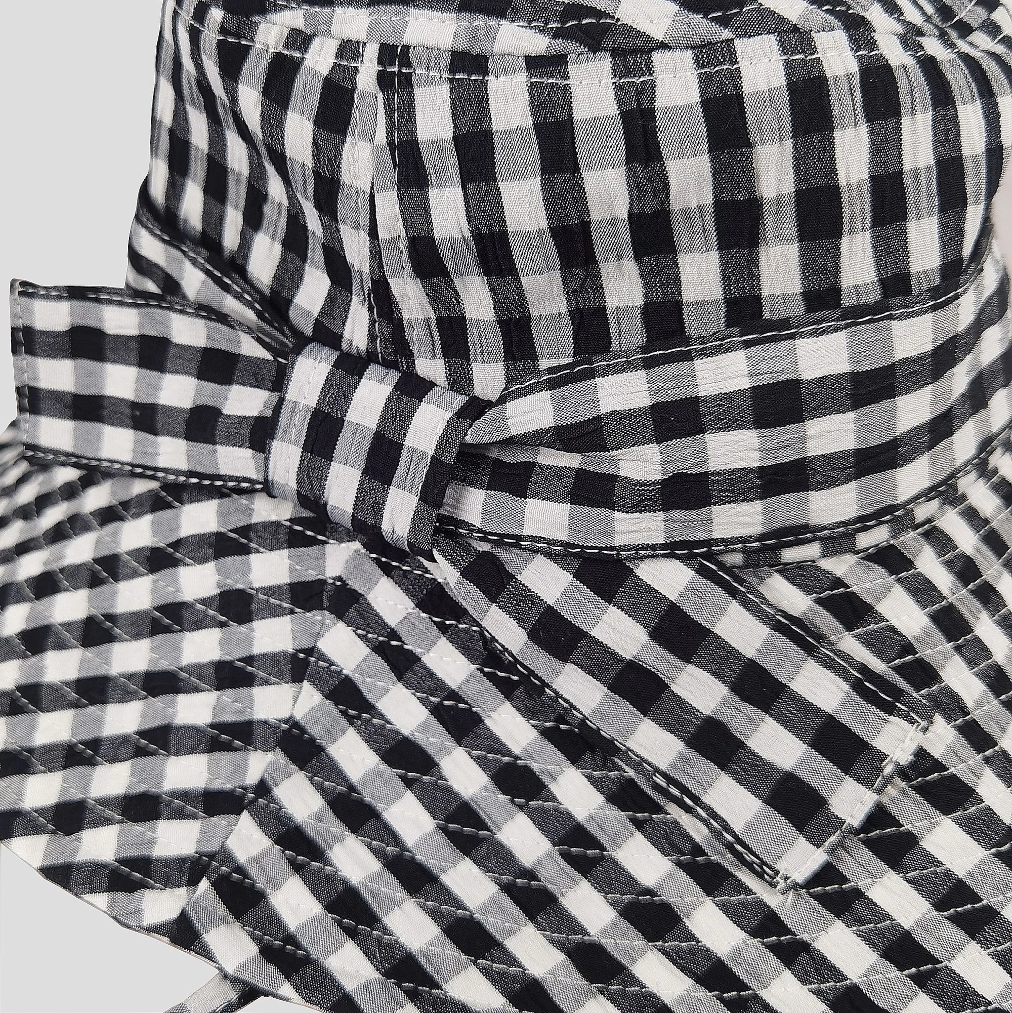 Anna-Kaci Women's Gingham Wide - Brim Sun Hat with Bow Chin Strap