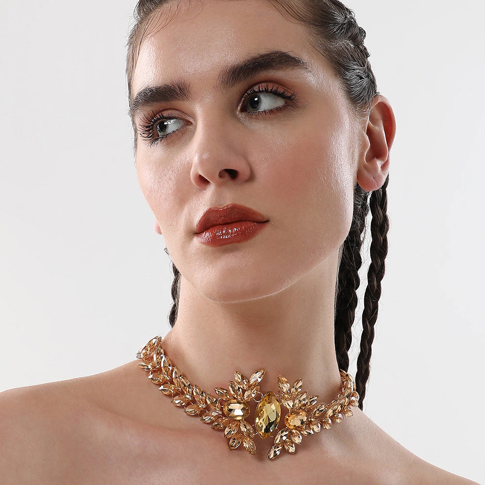 SOHI Women's Amber Yellow the Marquise Statement Necklace