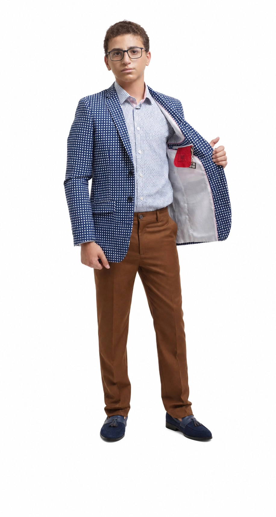 Elie Balleh Boys Slim Fit Checked Blazer