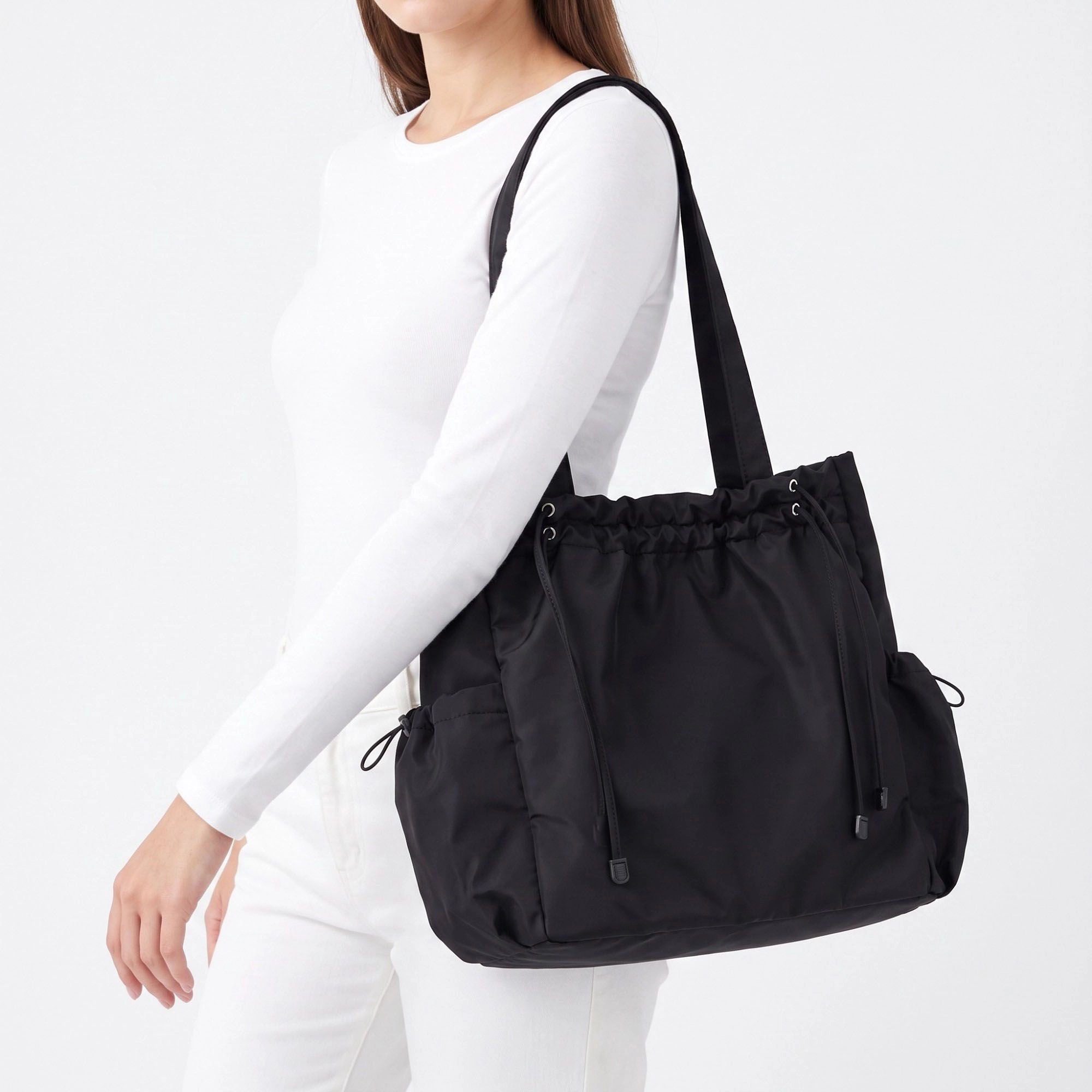 Alilang Women's Drawstring Tote Bag with Long Shoulder Straps and Adjustable Side Pockets 12.5x13x5.5in