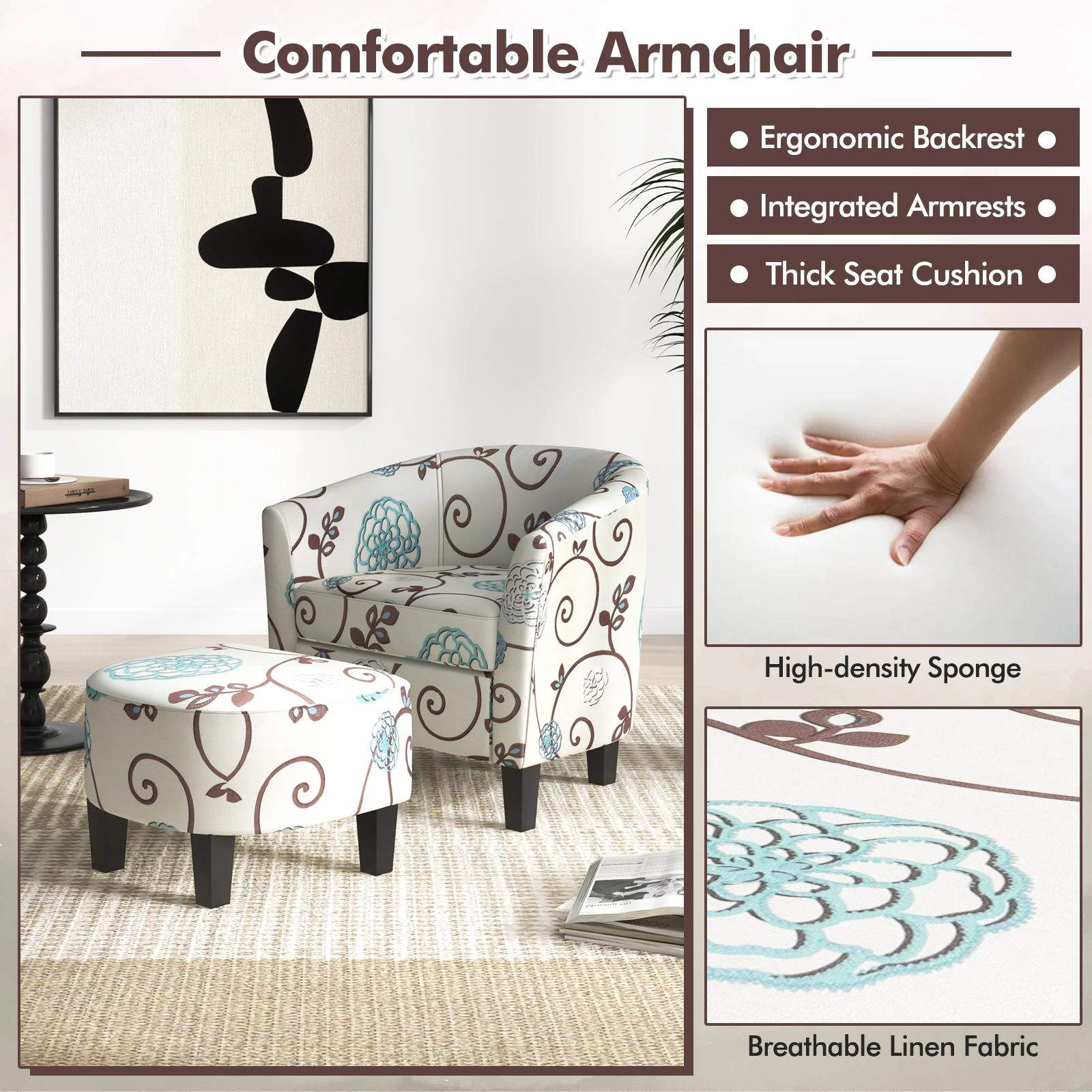 SlickBlue Accent Chair with Ottoman Fabric Upholstered Armchair Living Room Chair