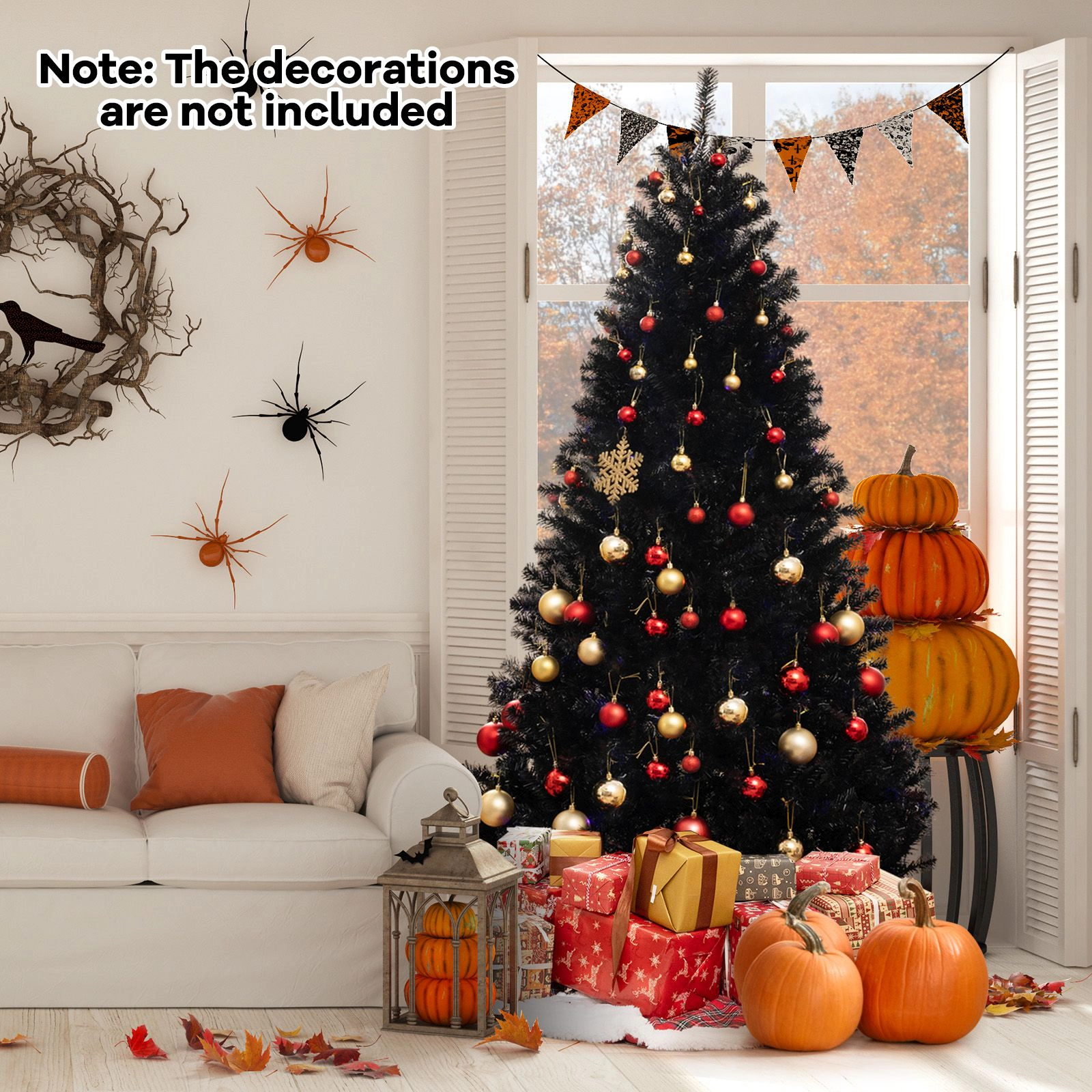 SlickBlue Black Halloween Tree with LED Lights and Spooky Sound Effects