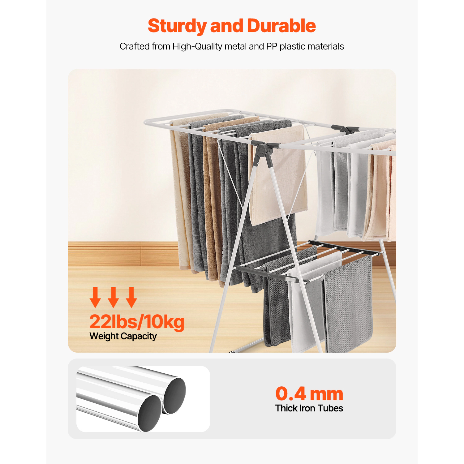 HONGGE 2-Tier Foldable Clothes Drying Rack with Sock Clips & Rods