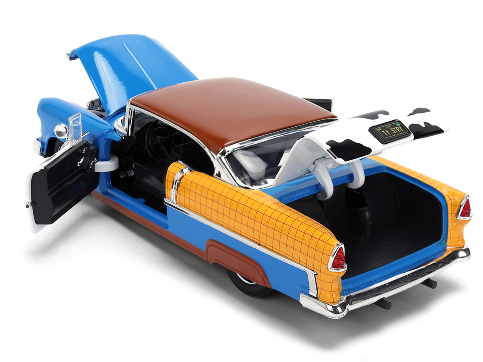 Jada 1955 Chevrolet Bel Air Blue with Graphics and Woody Diecast Figure "Toy Story" Franchise "Hollywood
