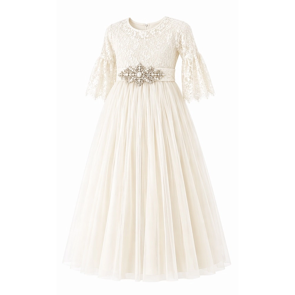 Laurenza's Toddler Girls Tulle Flower Girl Dress with Gem Belt