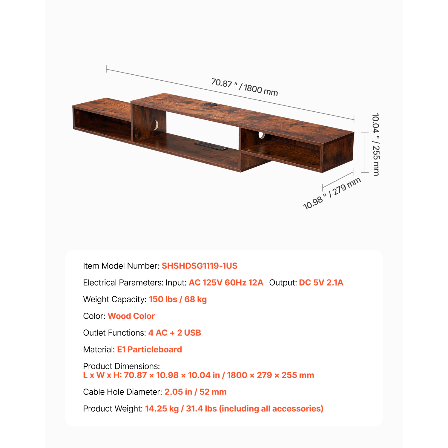 HONGGE Floating TV Stand Wall Mount Entertainment Center with Shelf and Storage Cabinet for DVD Player, Cable Box