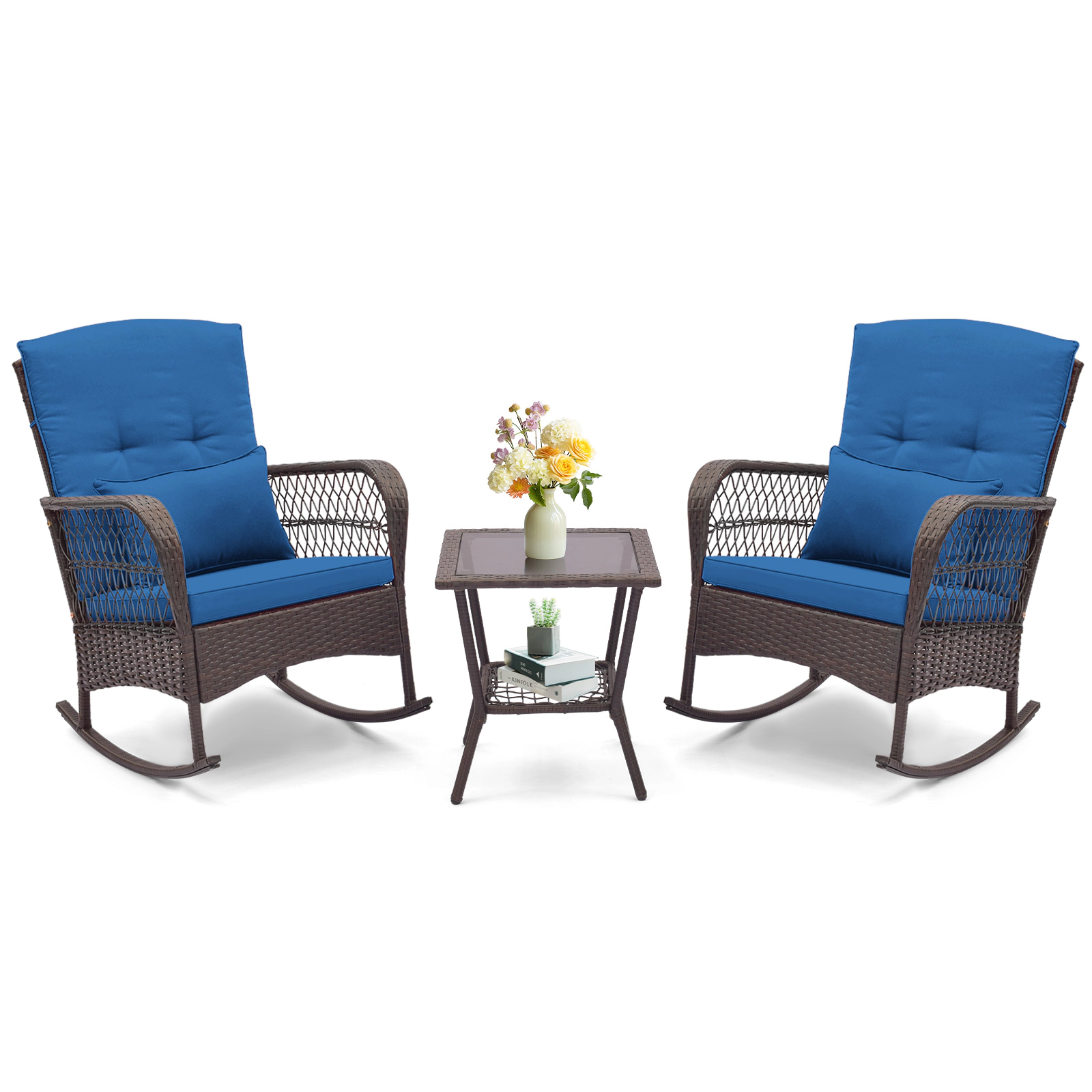 Hivvago 3 Pieces Rocking Bistro Set With 2-Tier Coffee Table