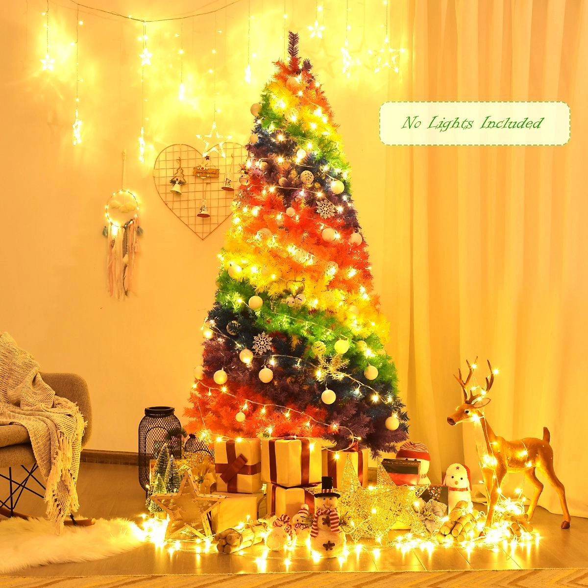 SlickBlue 7 Ft Multicolor Christmas Tree with Hinged Branches and Stand