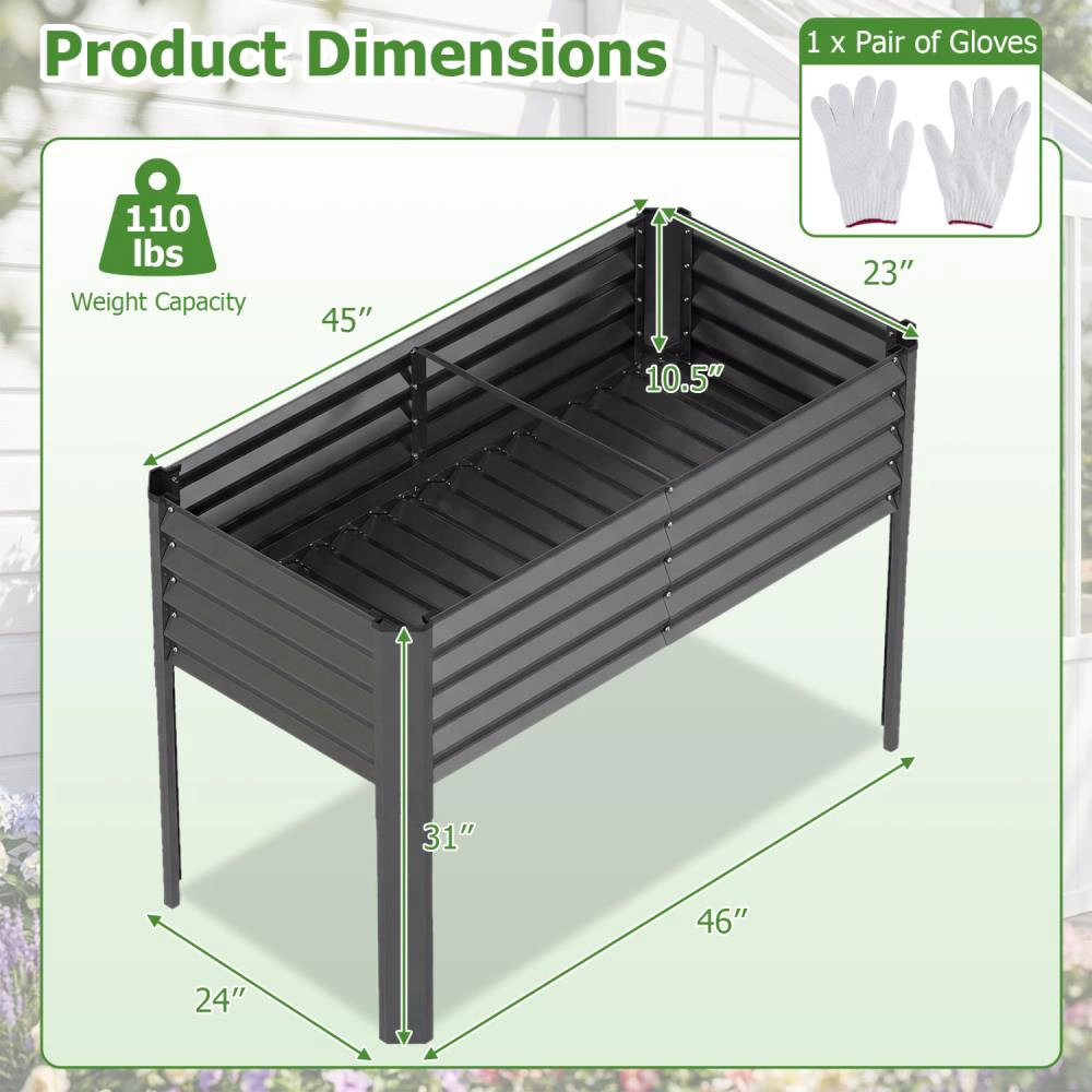 Hivvago Galvanized Raised Garden Bed with Legs Metal Elevated Planter Box