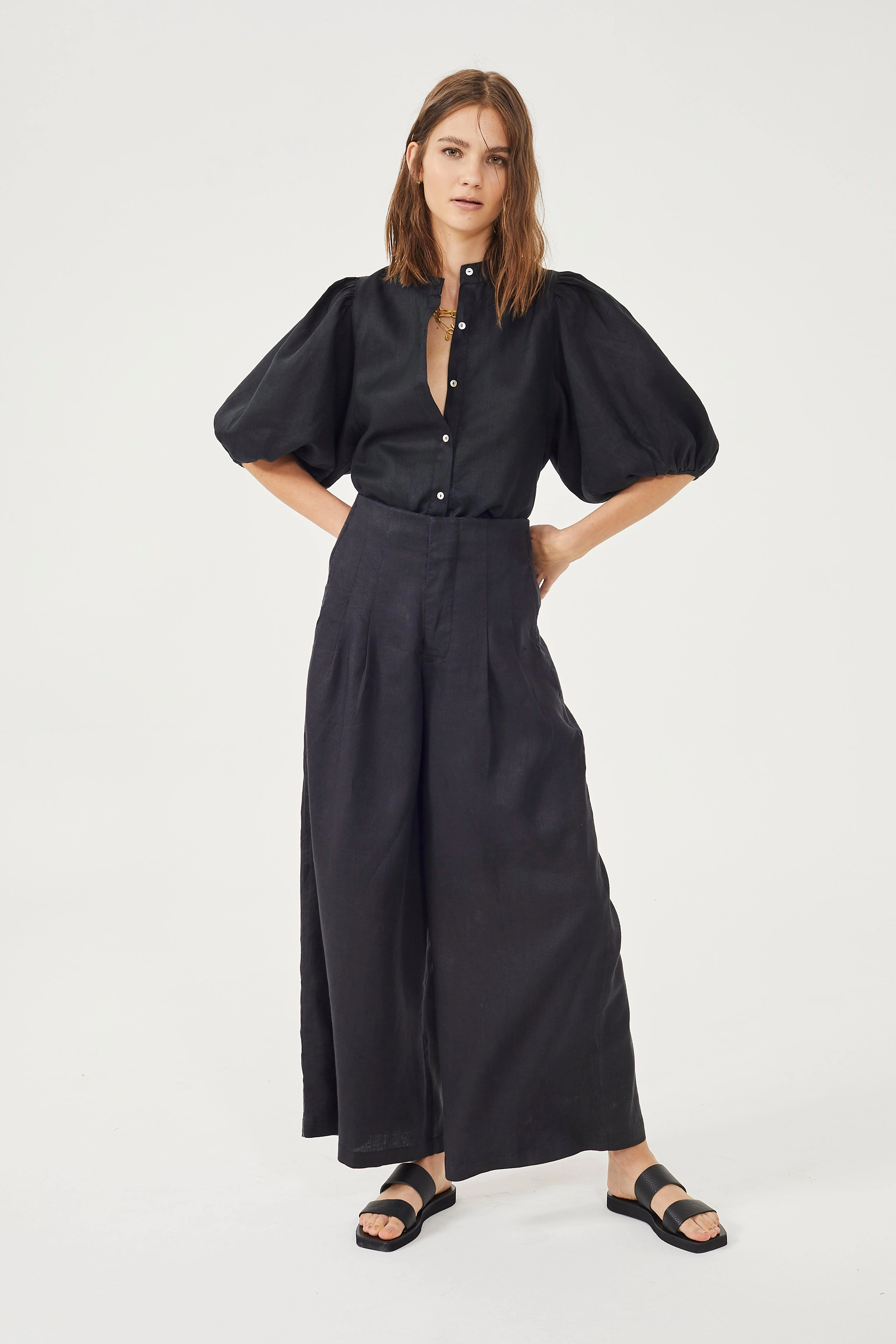 Lanhtropy High-Waisted Culotte Linen Pants