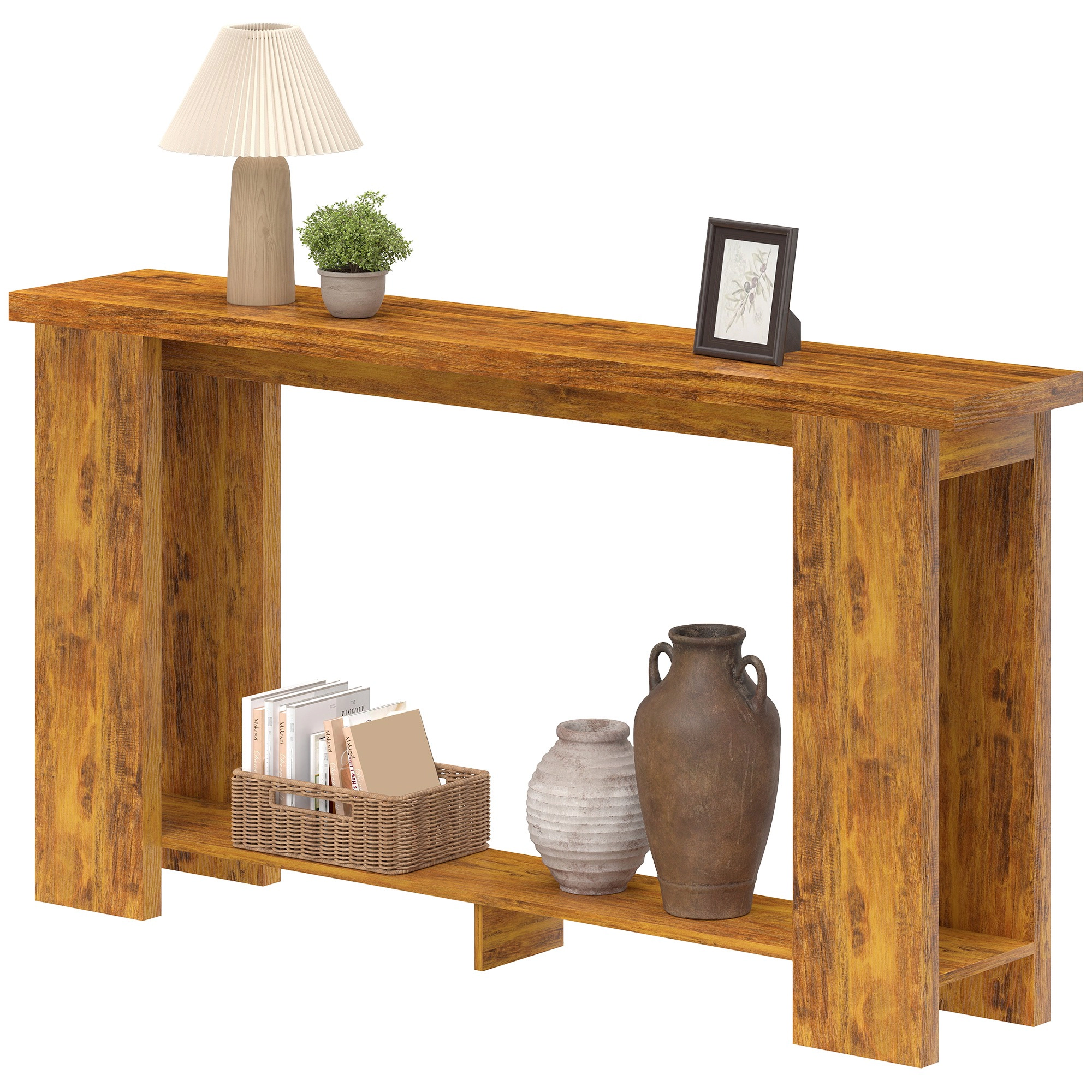 HONGGE Farmhouse Console Table, 63" Narrow Entryway Table with Thickened Tabletop for Living Room, Hallway, Distressed