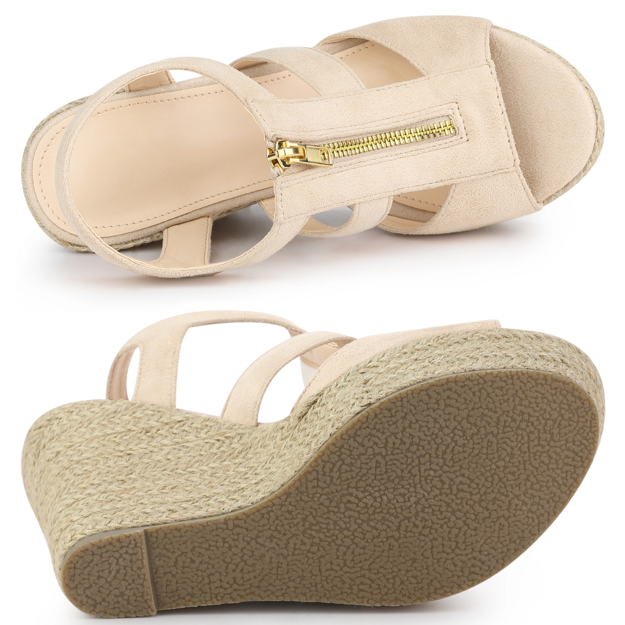 BLISSFUL STEP Women's Wedges Zipper Platform Wedge Heels Sandals