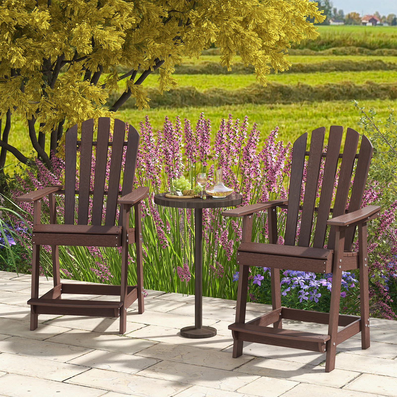 Hivvago HDPE Outdoor and Indoor Chair with Armrests Built-in Footrest