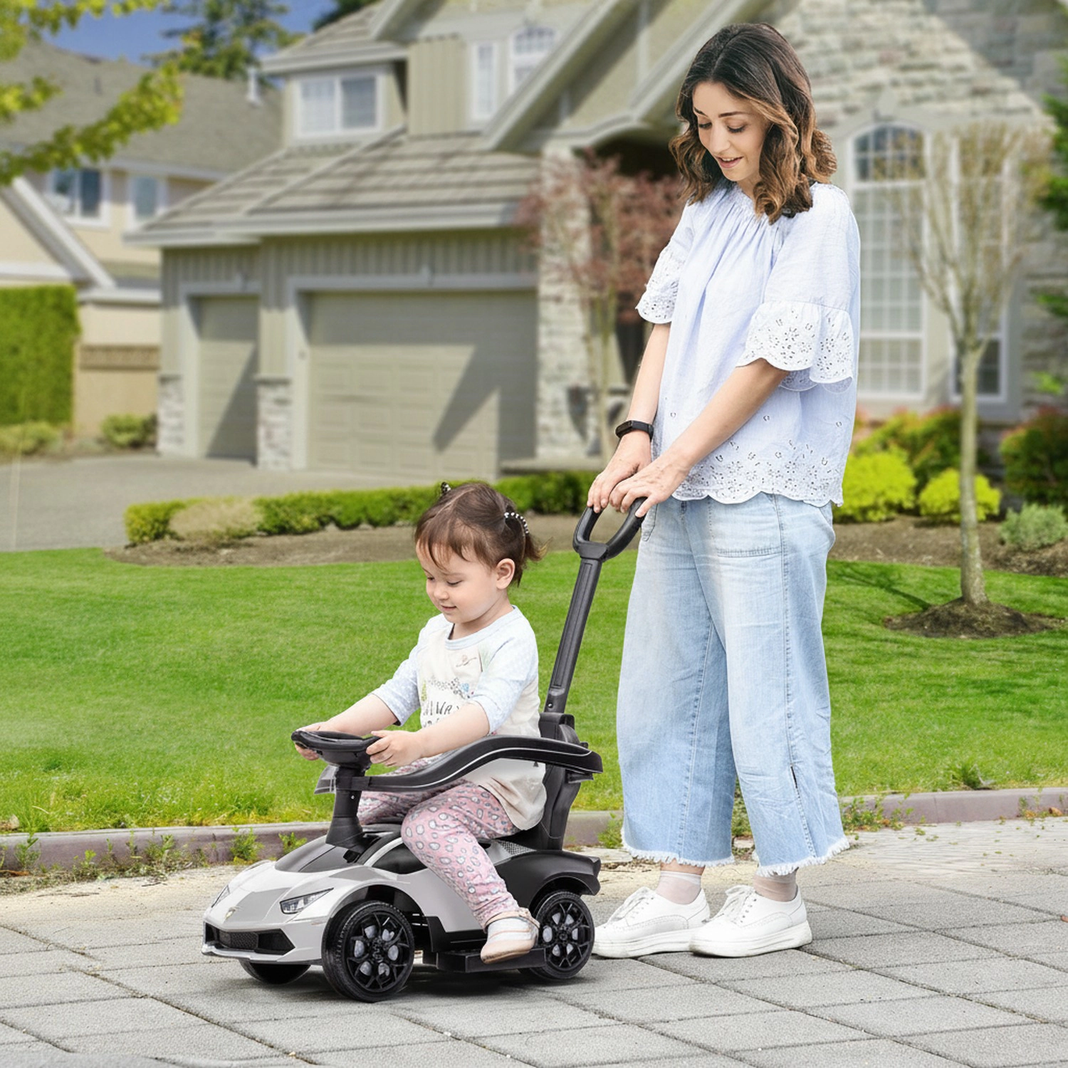 HONGGE Licensed Push Car with Steering Wheel Horn and Storage 2-in -1