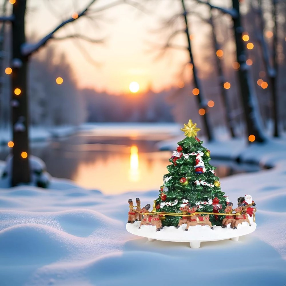 Artisan Haven Musical Christmas Tree With Rotating Santa Sleigh