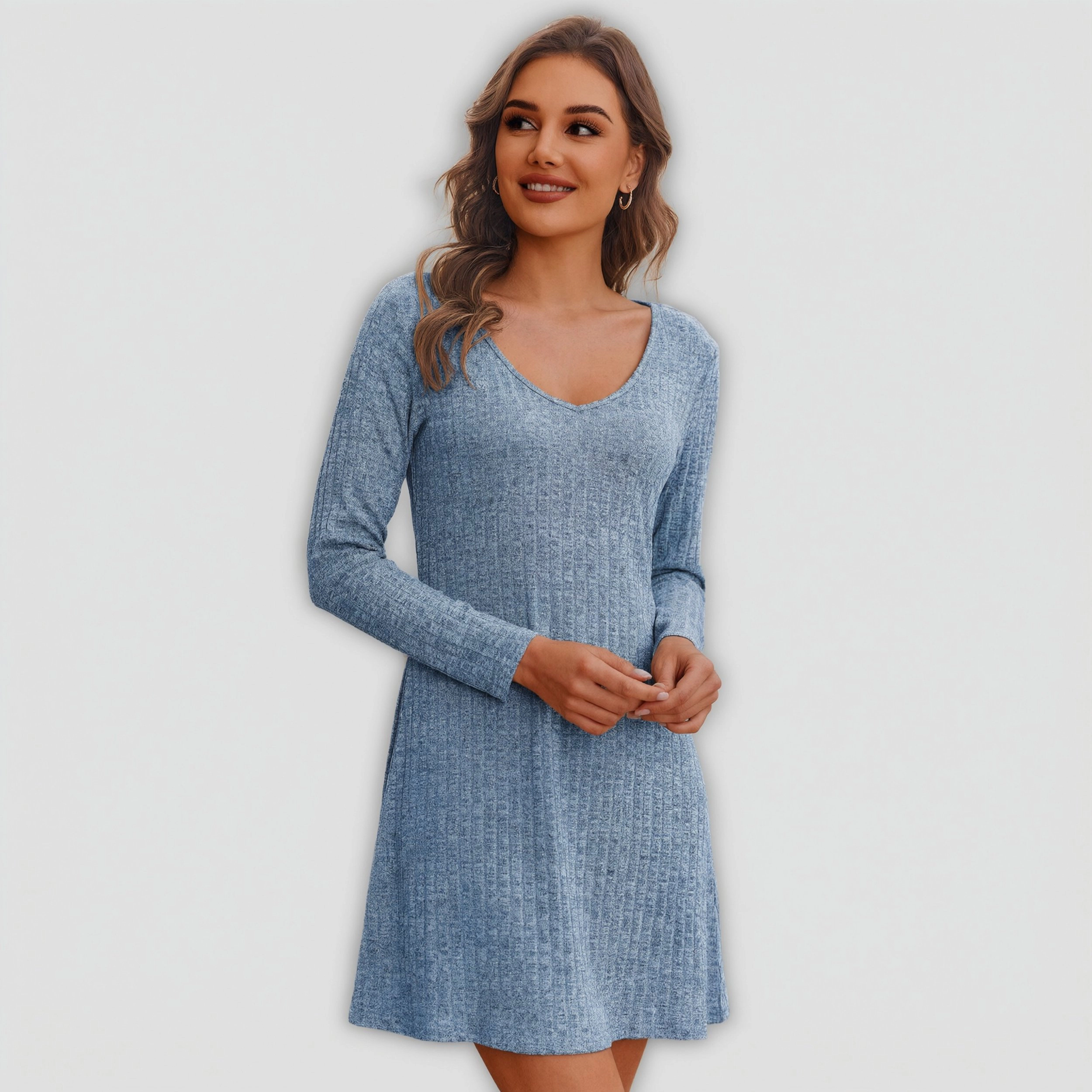 Ekouaer Womens Nightgown Long Sleeve Nightgowns for Women Rib Knit Pajama Dress V Neck Soft