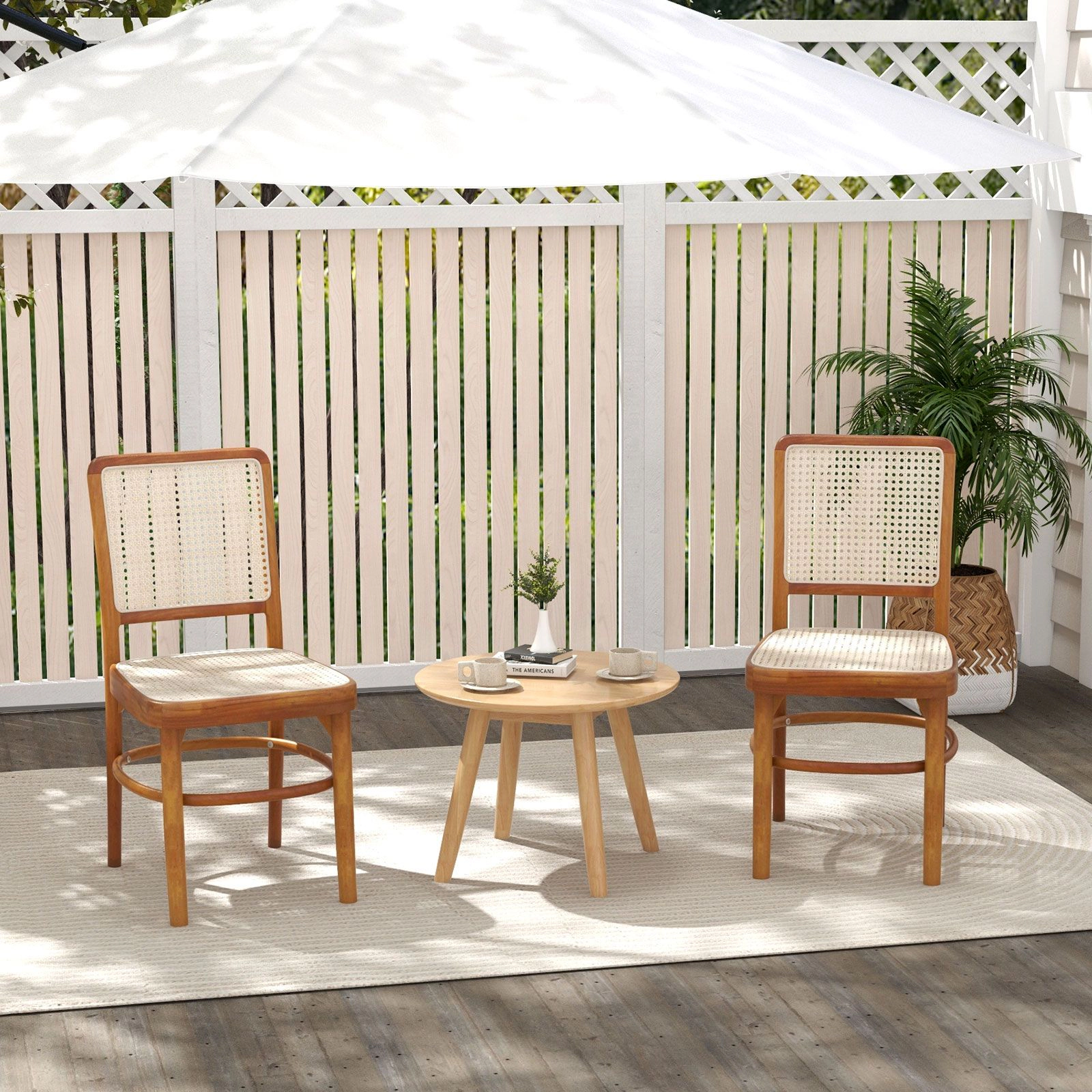 SlickBlue Boho Rattan Dining Chairs Set of 2, Teak Wood Frame, Armless
