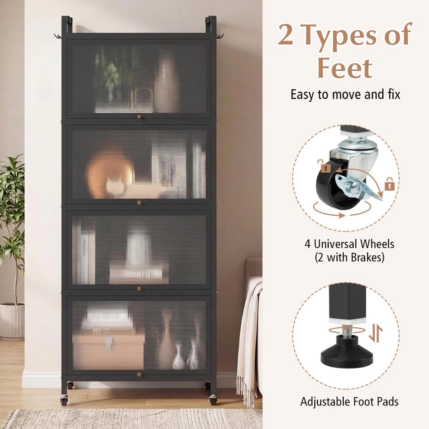SUGIFT 5-Tier Kitchen Baker's Rack Shelving Unit with Flip-up PC Doors 60.5-in Tall Black