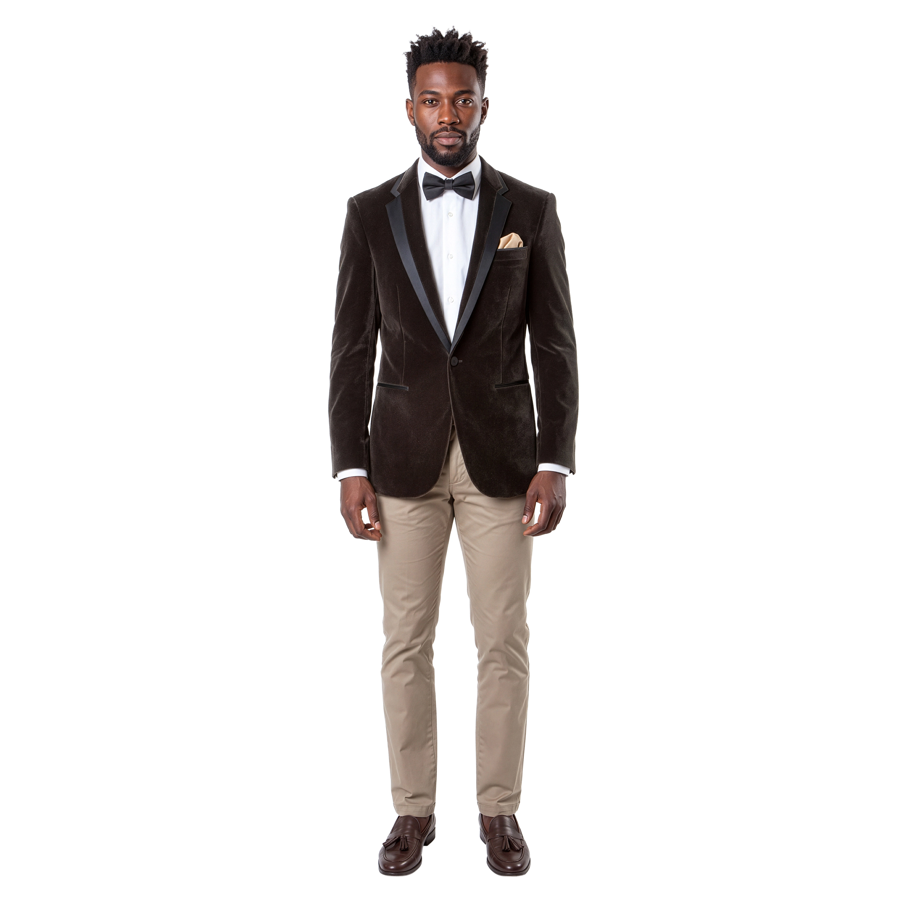 Tazzio Mens Slim Fit Velvet Tuxedo Jacket with Matching Bow Tie