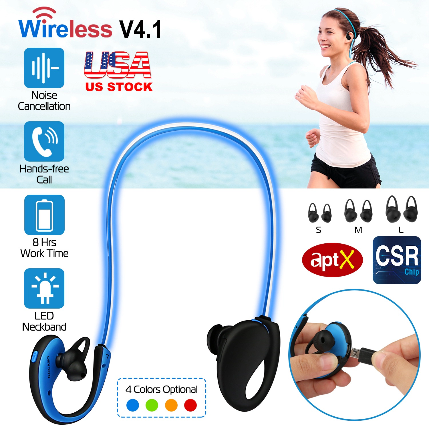 GBruno LED Neckband Wireless Sports Headphones