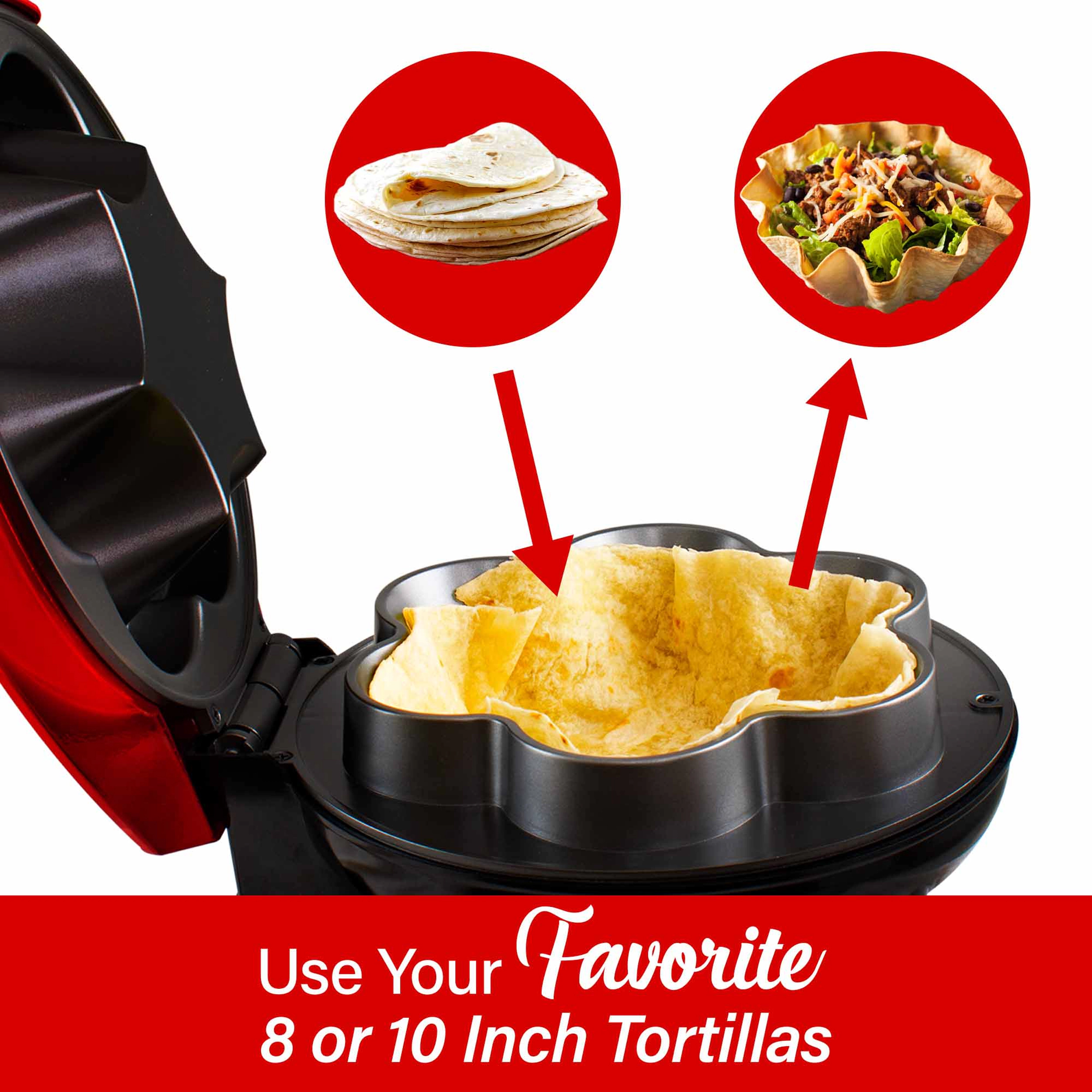 Brentwood 10 Inch Electric Tortilla Taco Bowl Maker Red