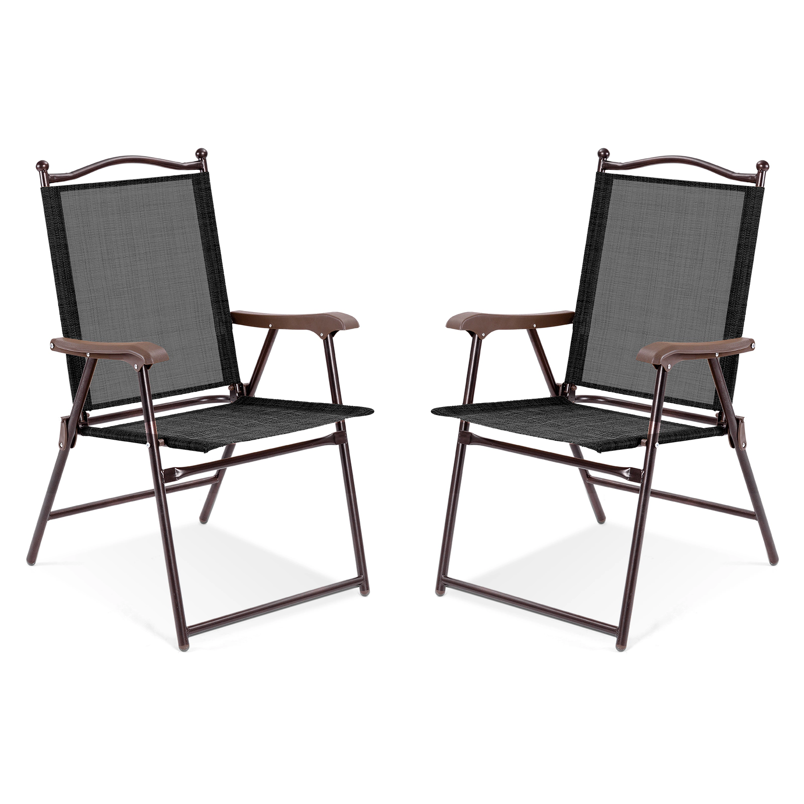 LJG Set of 2 Patio Folding Sling Back Camping Deck Chairs