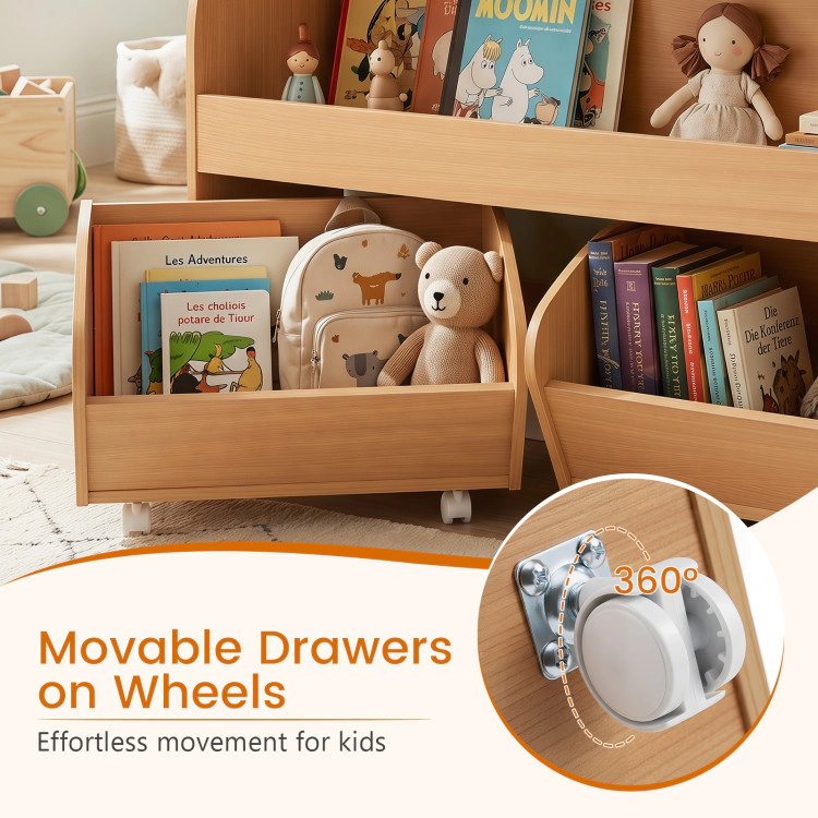 Hivvago Kids Toy Storage Organizer with 2 Rolling Drawers & 3-Tier Bookshelf for Playroom