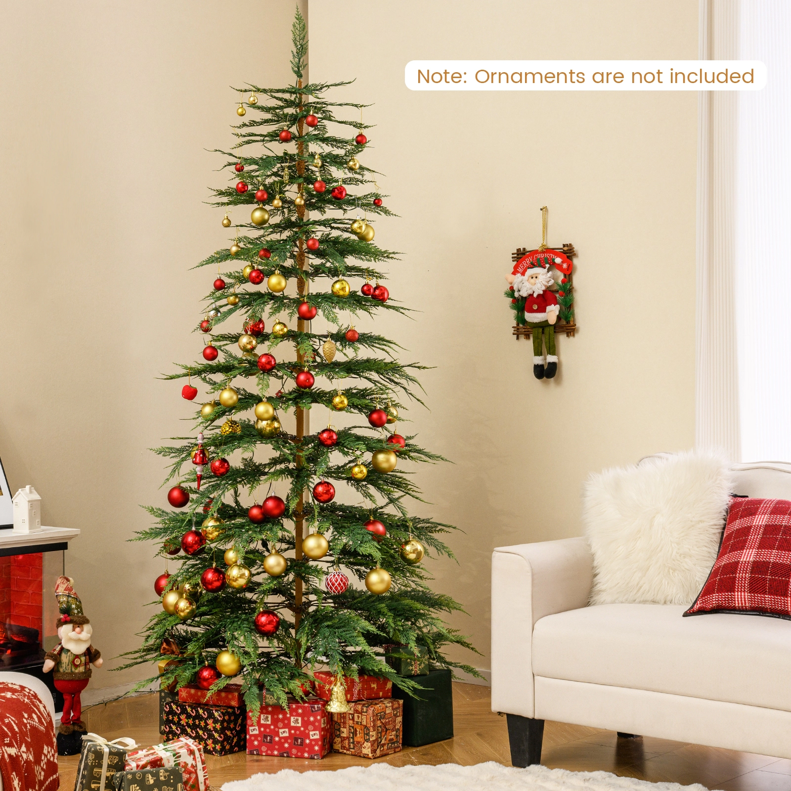 Costway 7.5 FT Pre-Lit Cypress Christmas Tree Hinged with 612 PE Branch Tips Timer & 540 Lights