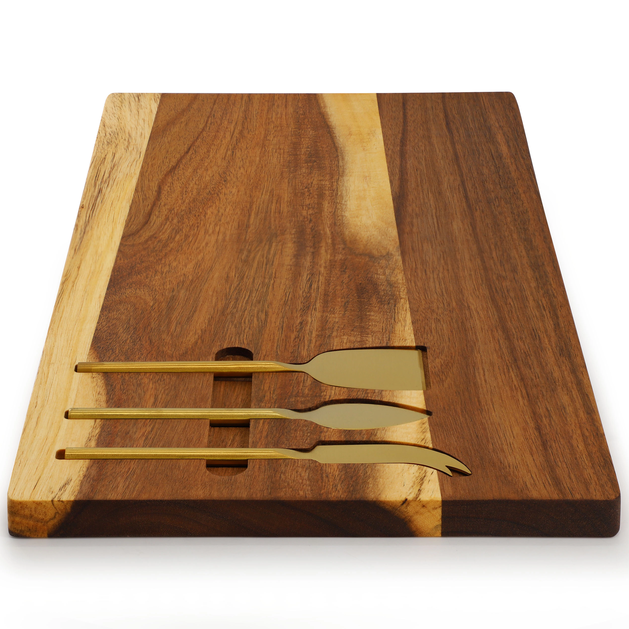MegaChef 21 x 11 Inch Acacia Wood Cheese Board with 3 Piece Knife  Set