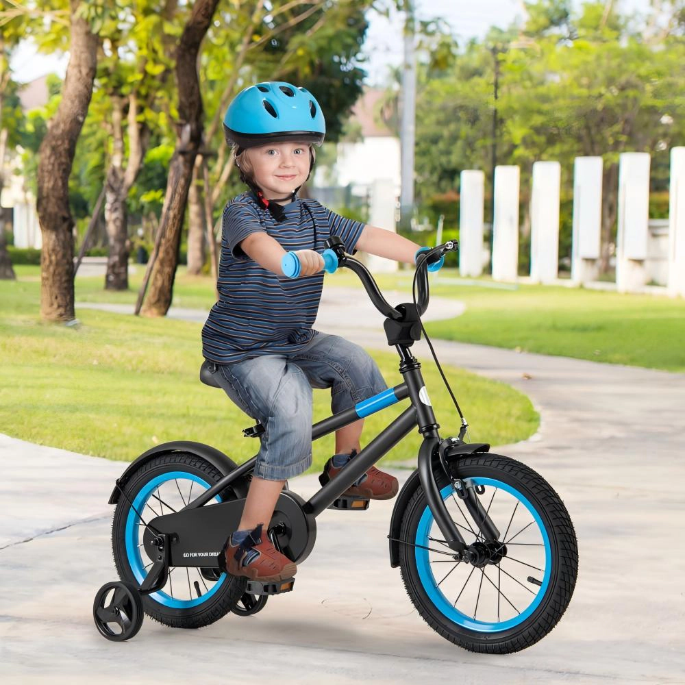 SUGIFT Kids Black 14-in Bike with Adjustable Handlebar and Detachable Training Wheels 145-lb Seat Capacity Ages 3-5