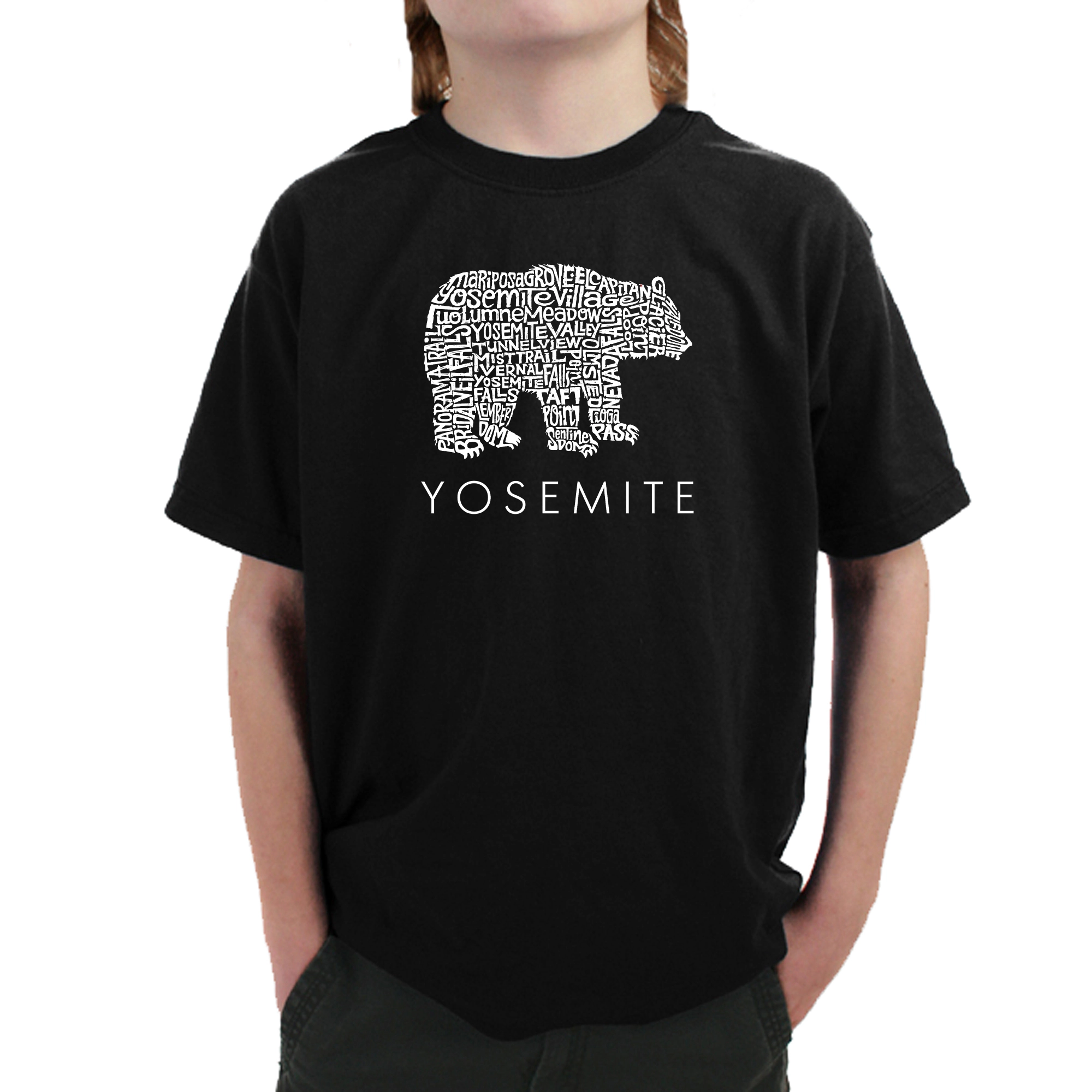 LA Pop Art Boy's Word T-Shirt - Yosemite Bear
