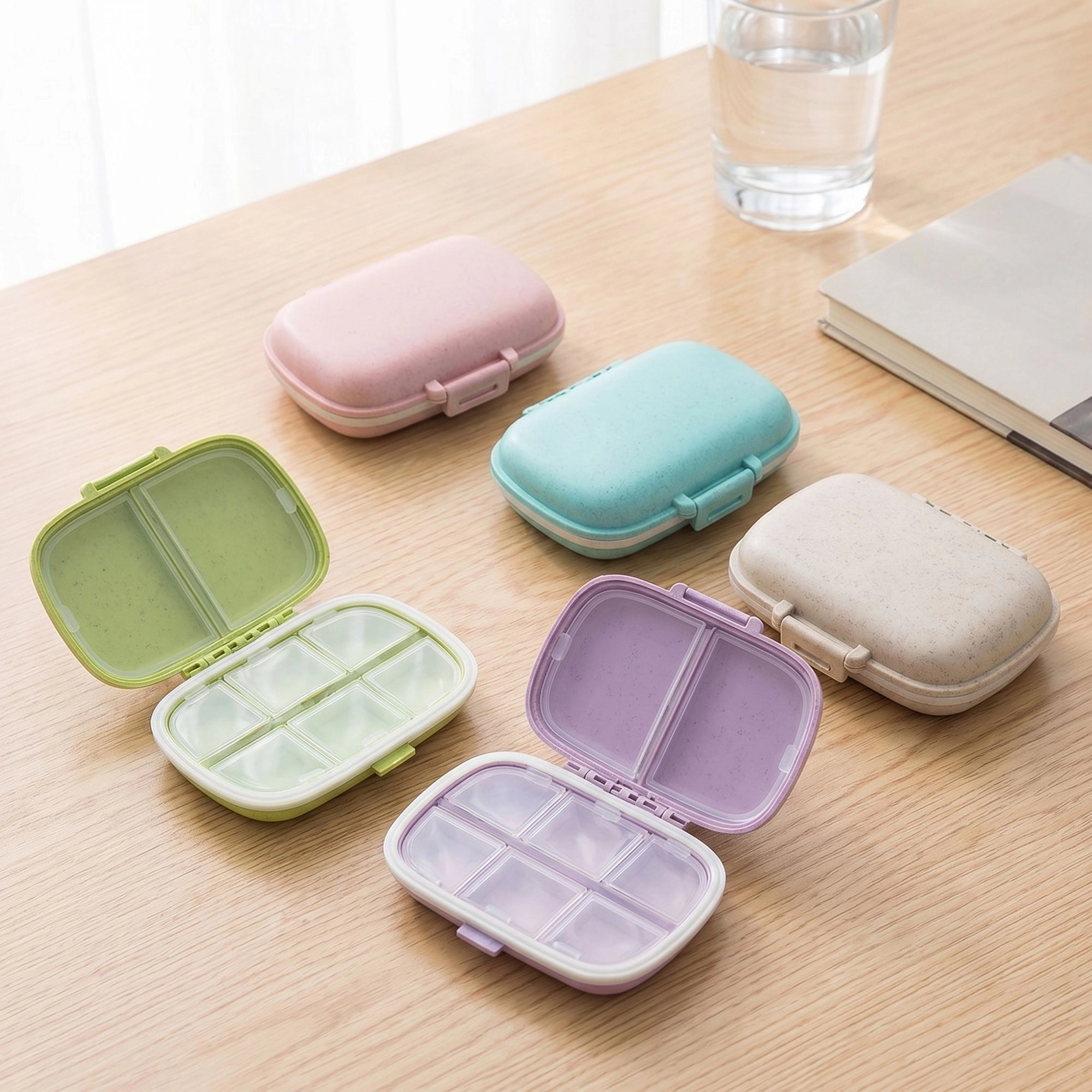Alilang Women 5-Pcs Travel Pill Organizer Case Set with Multi-Compartments Portable Medication Storage Flip Lid 3.9x2.6x
