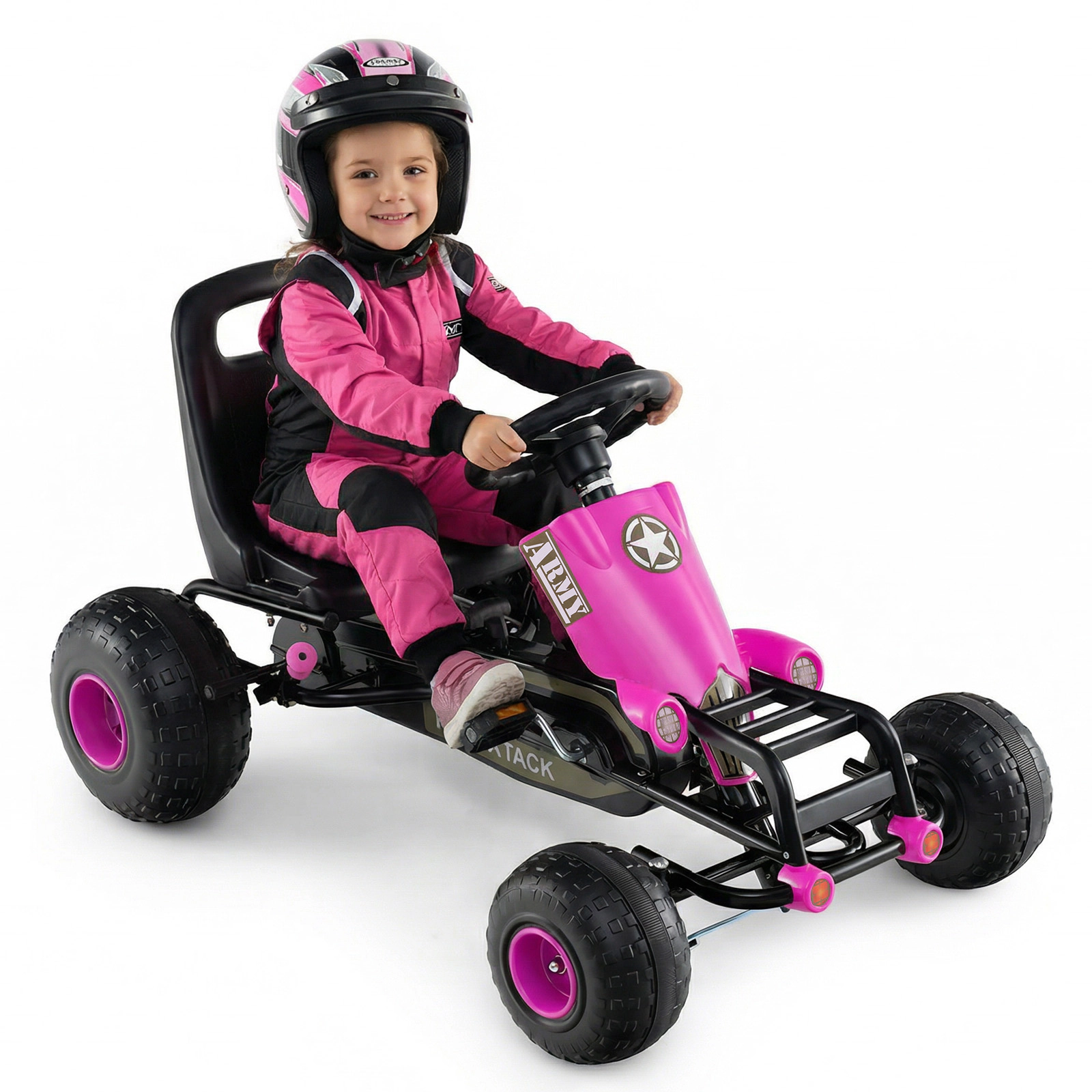LJG Kids Pedal Go Kart with Steering Wheel and Gear Shifter and Handbrake