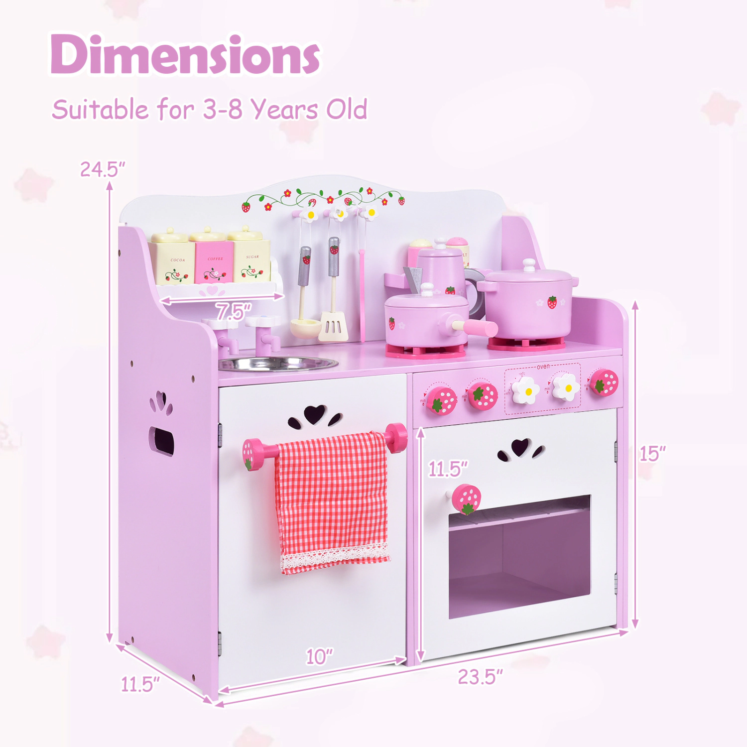 Hivvago Kids Wooden Kitchen Toy Strawberry Pretend Cooking Playset